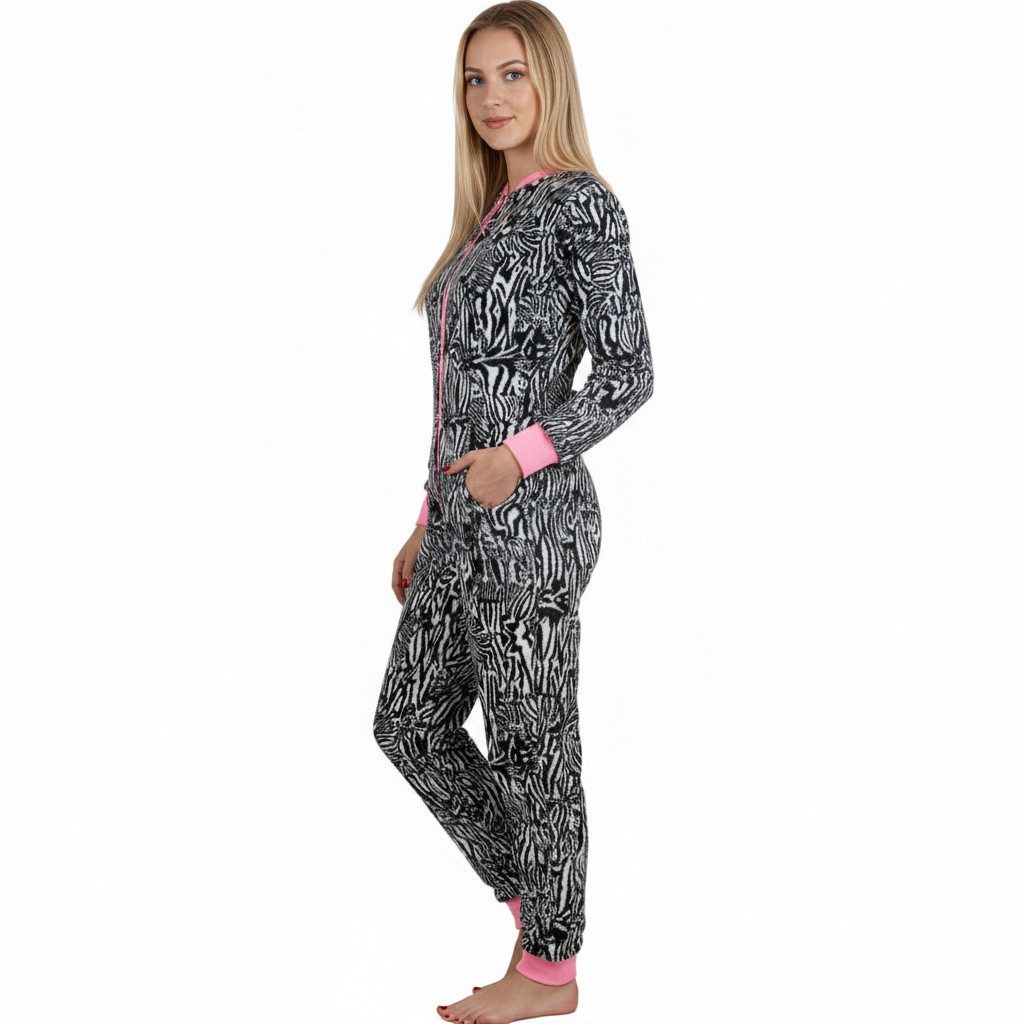 Sarcia.eu Pyjama EINTEILIGER Damenpyjama ZEBRA, WARMER Onesie mit Streifenmuster, S