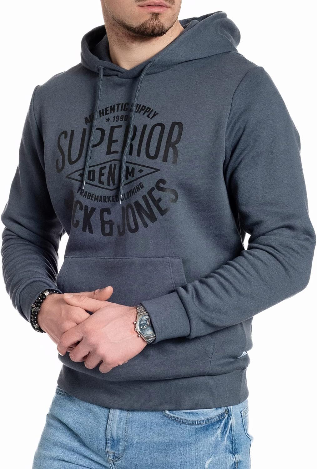 Jack & Jones Hoodie mit Kängurutasche, mit Kapuze, mit Logodruck – Bild 3 von 4