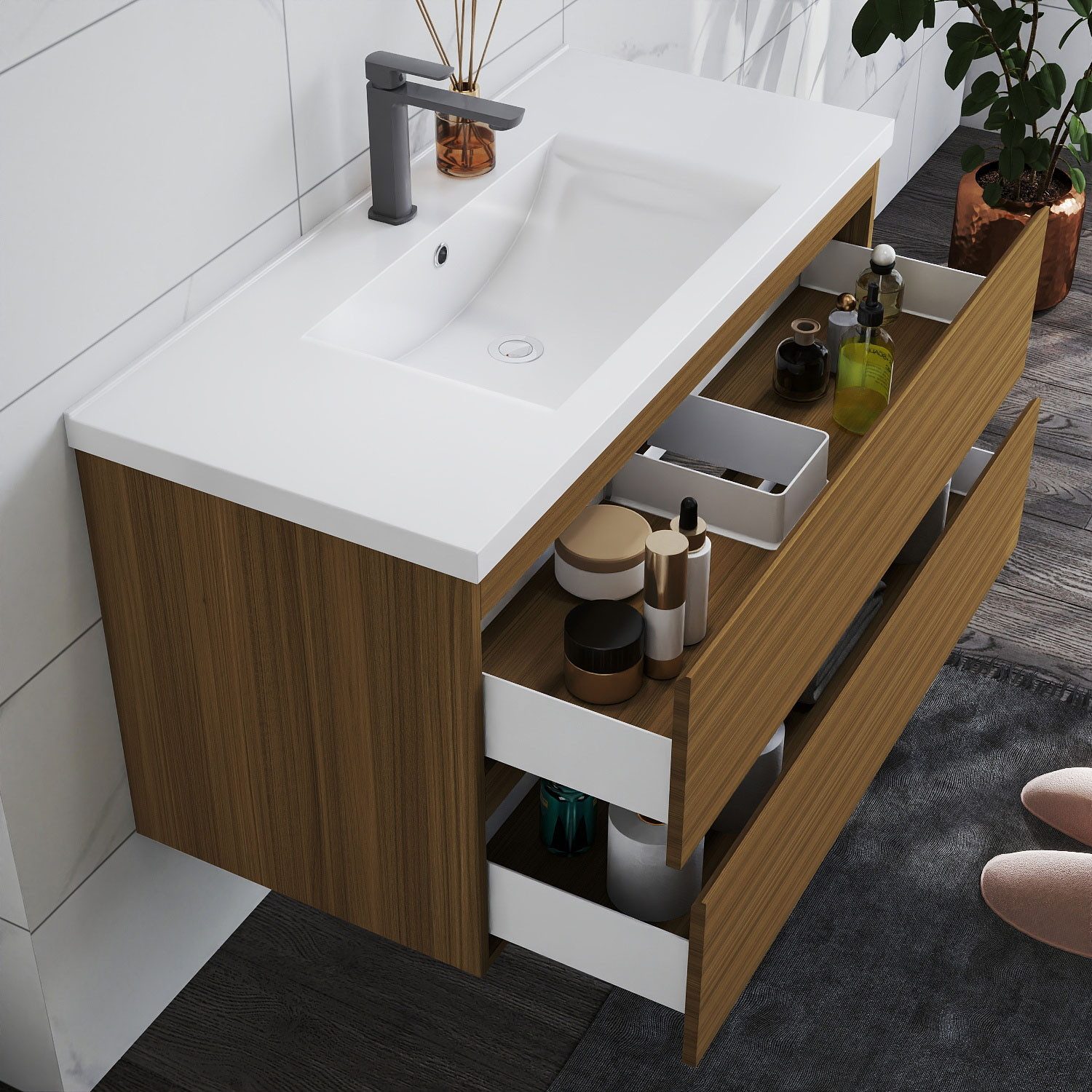 duschspa Waschtisch Waschbecken mit Unterschrank Badschrank Waschplatz Badmöbel Set, Matt, 50-120cm