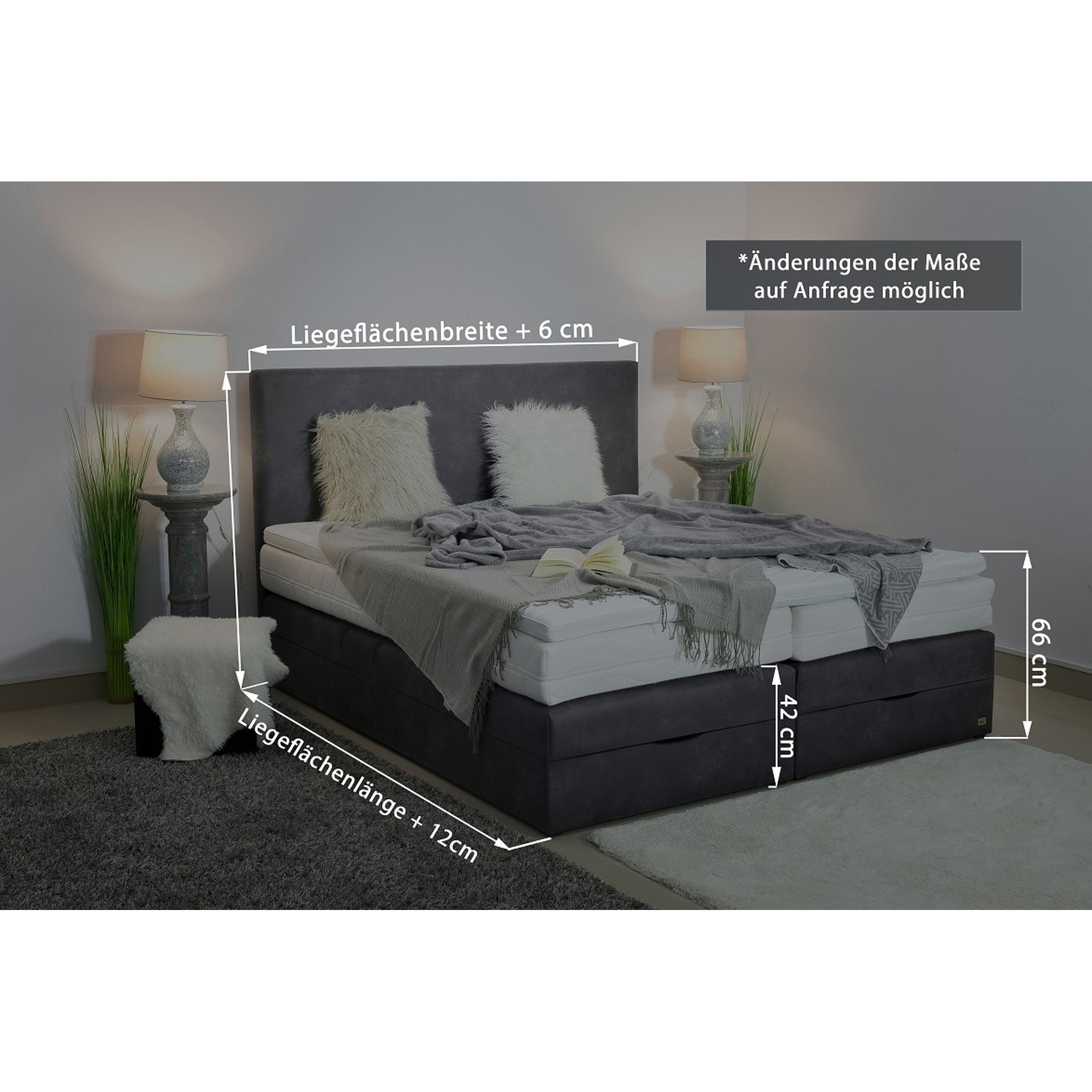 PAARA Boxspringbett Florenz« mit Bettkasten Kopfteil verstellbar Staurau, mit einzigartigem Belüftungssystem