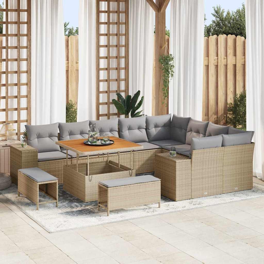 vidaXL Gartenlounge-Set Gartensofa-set 12 Stk. Beige Poly-Rattan, (12-tlg)