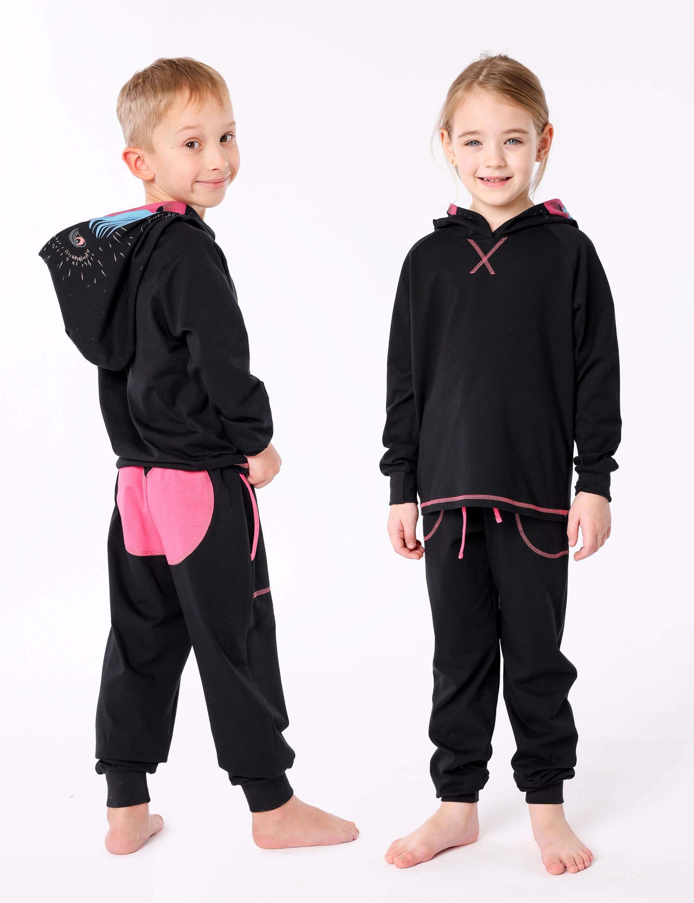 Schlafanzug Kapuze LA40-236 Schwarz Baumwolle Kinder mit ohne aus Ladeheid Verkleidung Pavian Schlafanzug