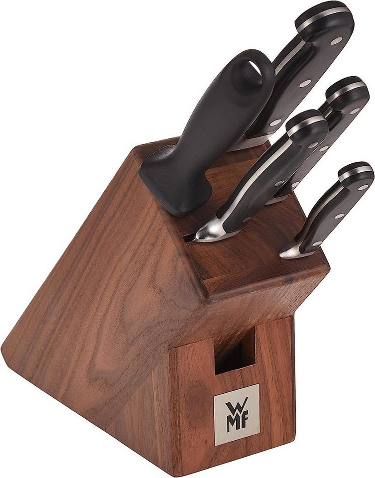 WMF Messer-Set Spitzenklasse Plus (6-tlg), 4x Messer, 1x Wetzstahl, 1x  Walnussholz-Block, Performance Cut
