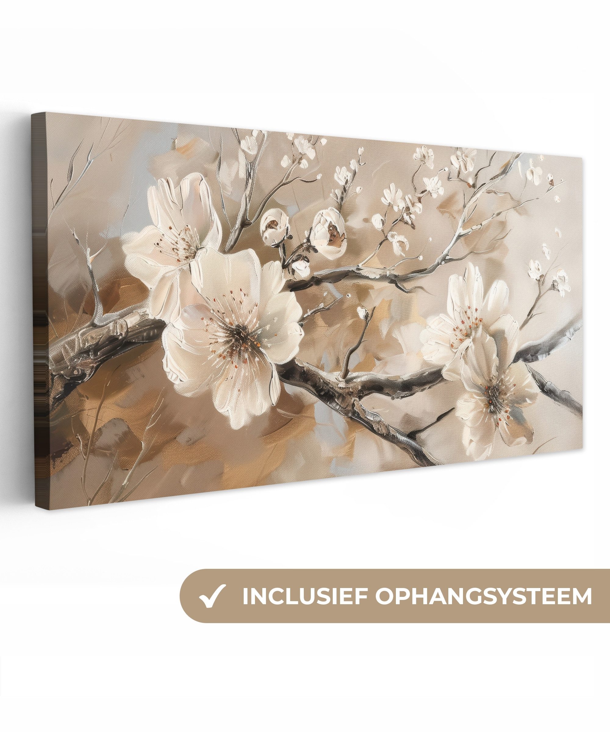 OneMillionCanvasses® Leinwandbild Panorama Blumen - Natur - Weiß - Blüte - Abstrakt, Fotodruck (1 St), Wandbild, Deko Schlafzimmer Wohnzimmer Flur 40x20 cm
