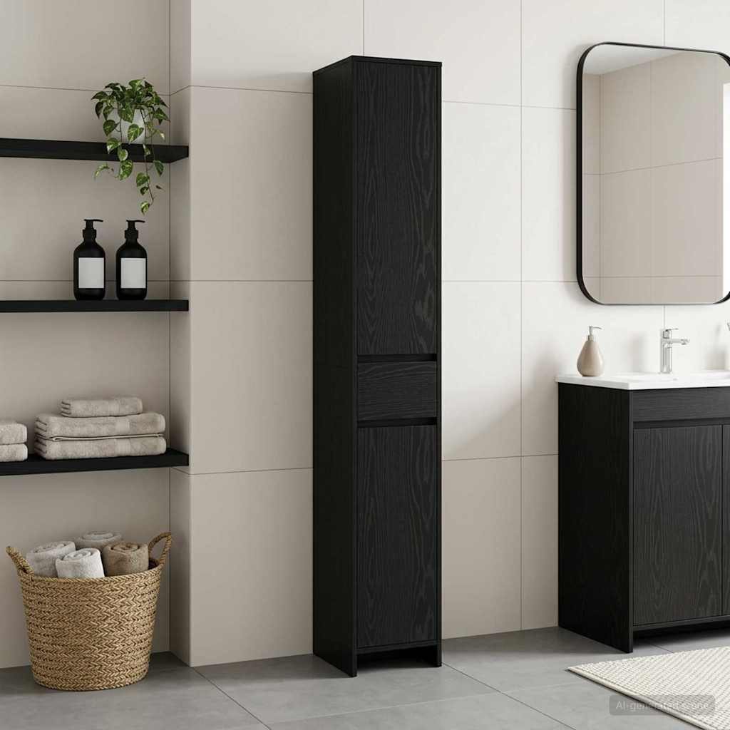 vidaXL Badezimmerspiegelschrank Badezimmerschrank Schwarze Eiche 30 x 33 x 190 cm Holzwerkstoff (1-St)