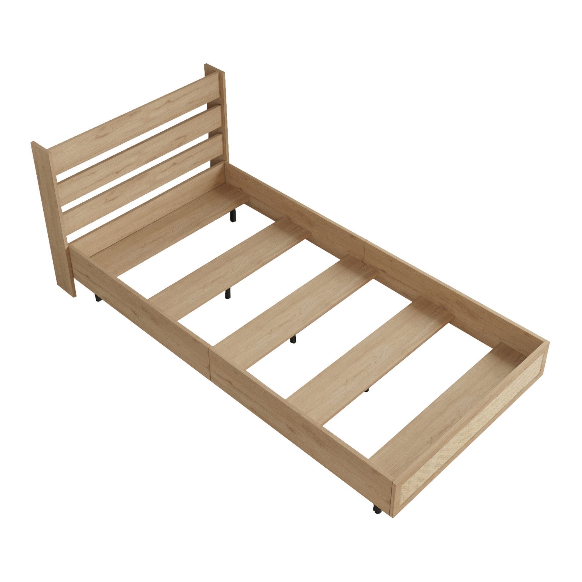 en.casa Einzelbett, »Kvænangen« mit Lattenrost 100 x 200 cm Eiche-/Rattan-Optik