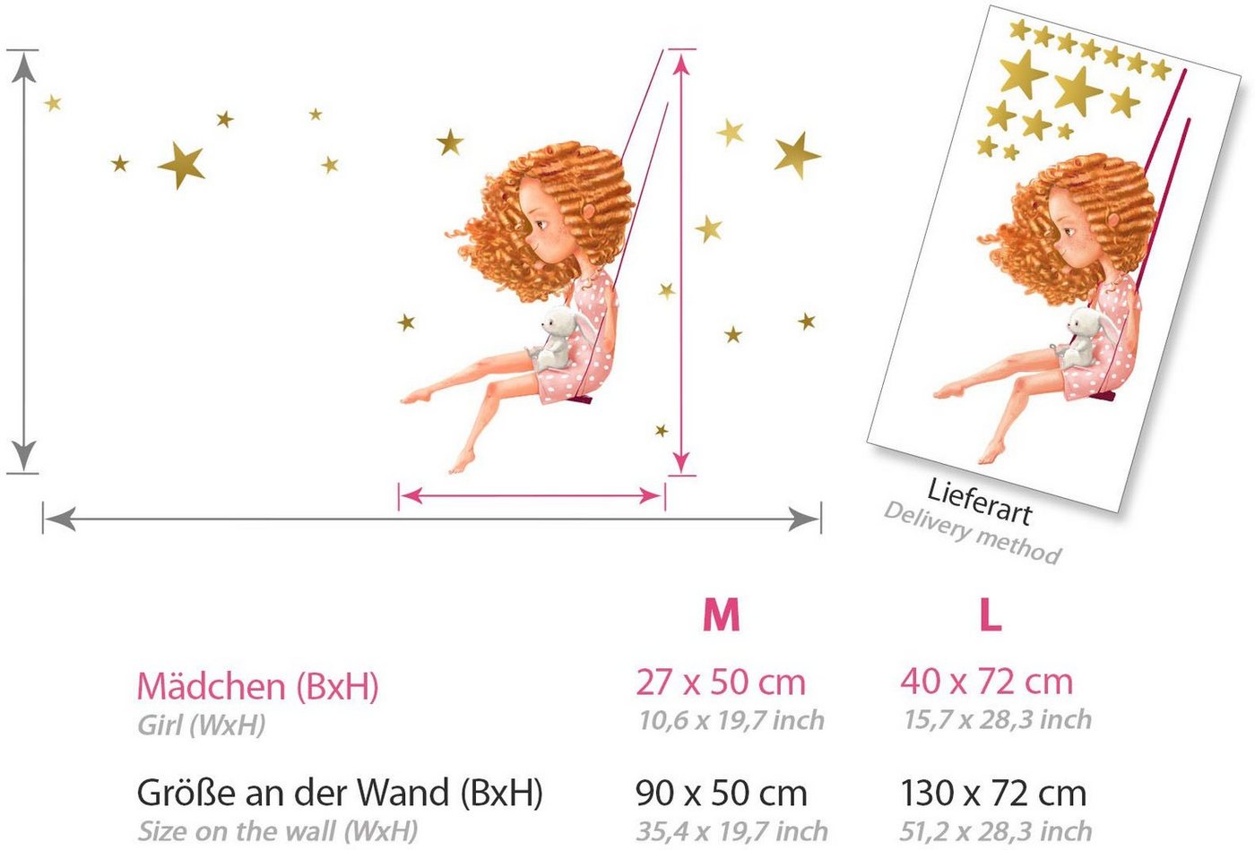 little DECO Wandtattoo »Little Deco Wandtattoo Mädchen mit Hase auf Schaukel«-HomeTrends