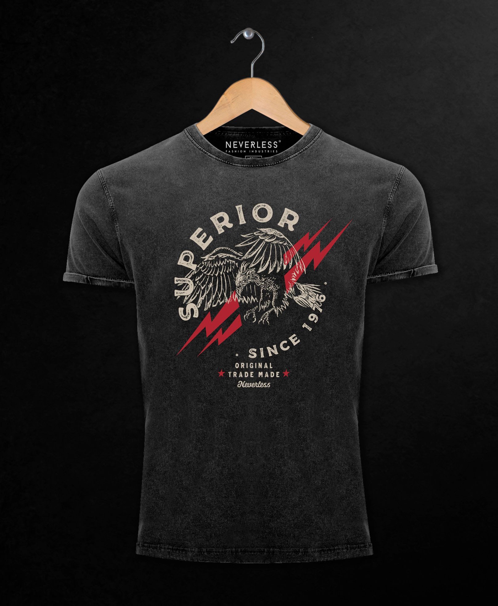 Neverless Print-Shirt Neverless® Herren T-Shirt Vintage Shirt Printshirt Superior Eagle mit Print