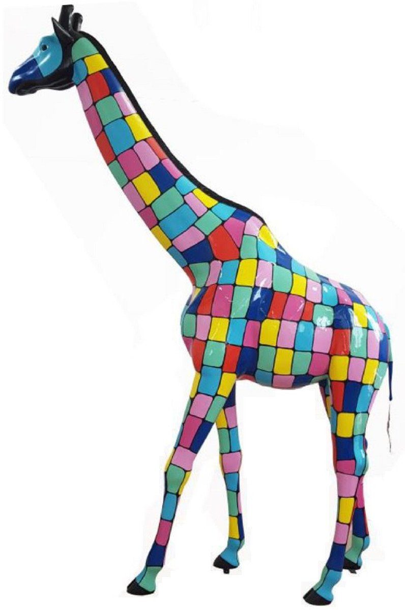 Casa Padrino Skulptur Designer Deko Skulptur Giraffe Mehrfarbig H. 320 cm - Riesige Dekofigur - Lebensgroße Tierfigur - Wetterbeständige Gartendeko Figur