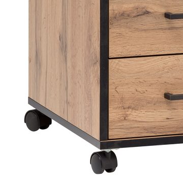 Lomadox Schreibtisch FALUN-80, Büro Komplettset Schreibtisch Rollcontainer Aktenschränke Eiche modern