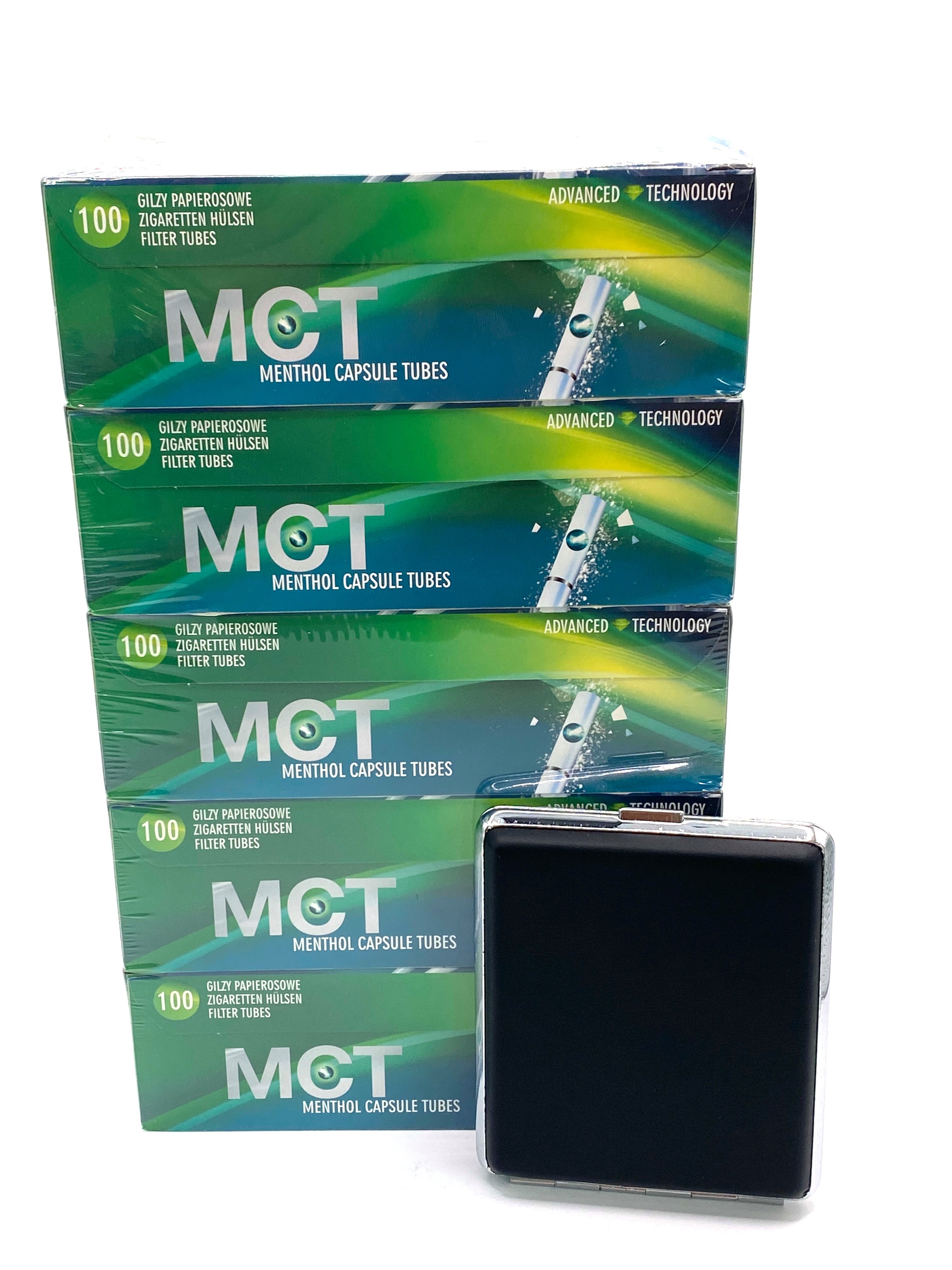 meytrade Filter-Set MCT Menthol Fresh Filterhülsen 500 Filterhülsen + Zigaretten Etui, mit Mentholgeschmack für Zigarettenmaschine