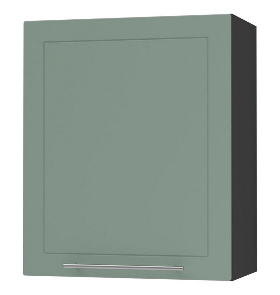 Feldmann-Wohnen Klapphängeschrank Kvantum (W2/60, 1-türig, 2 Einlegeböden, 1-St., moderne Matt-Optik, dekorative Fräsungen, B/T/H 60x32,5x72cm) schwarz / mint matt