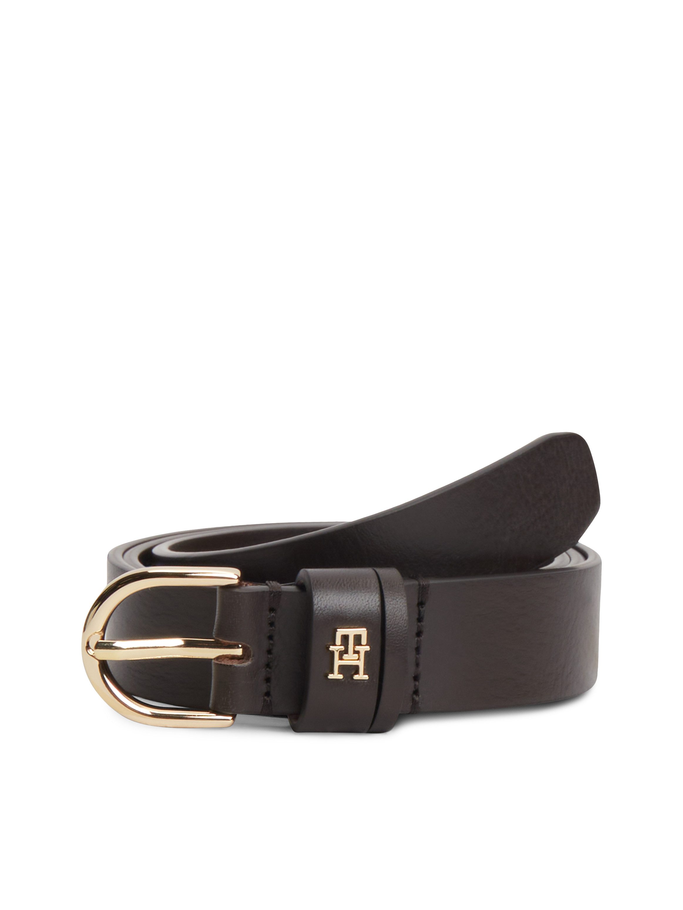 Tommy Hilfiger Ledergürtel ESSENTIAL EFFORTLESS 2.5 cm breit GOLD Logoemblem, weiche Haptik, ovale Einfachdornschließe