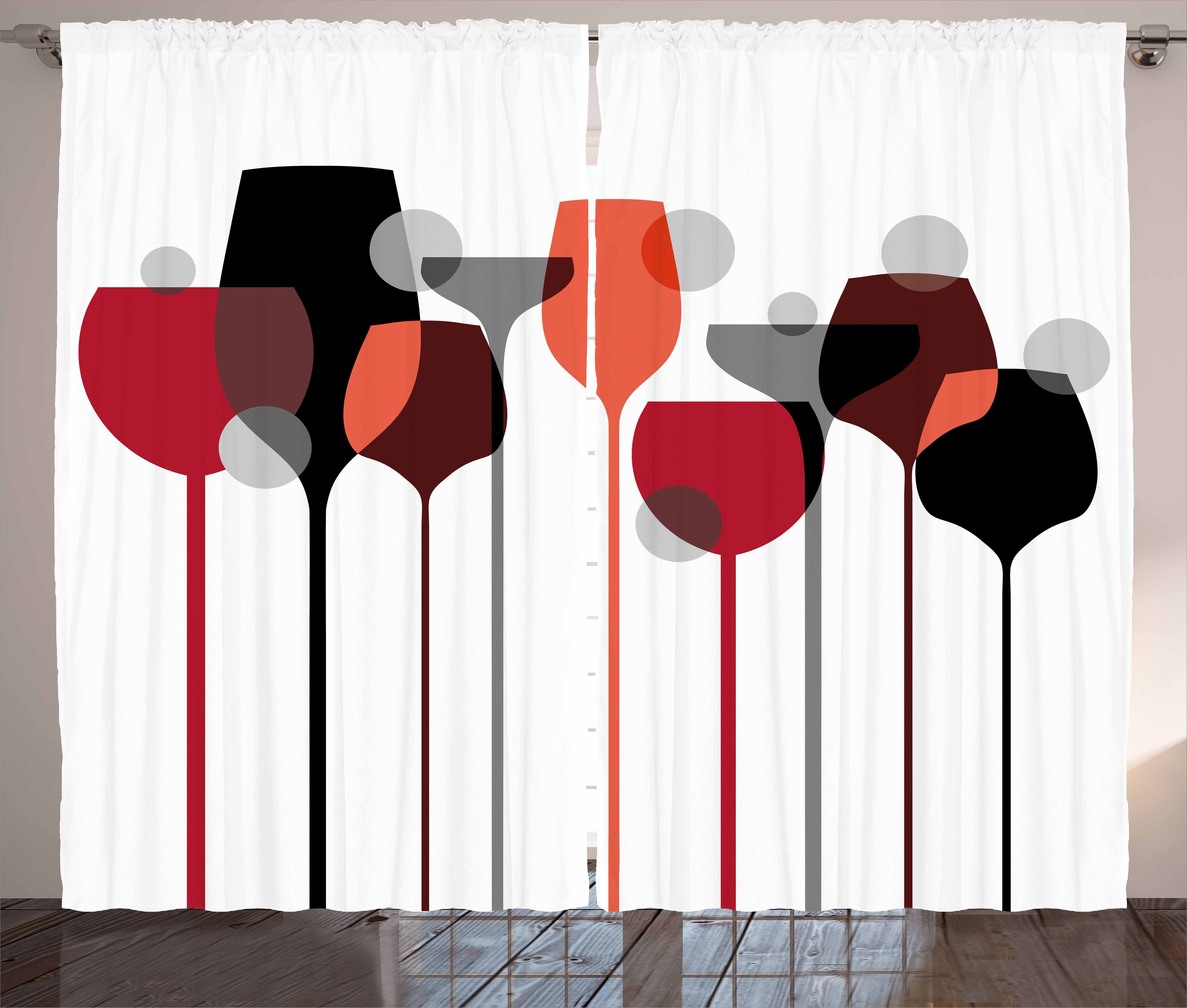 Gardine Schlafzimmer Kräuselband Vorhang mit Schlaufen und Haken, Abakuhaus, Wein abstrakte Gläser