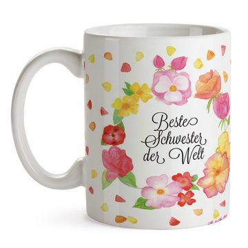 Mr. & Mrs. Panda Tasse Schwester - Geschenk, Geschwister, Blumen Liebe Flower, Schwesterherz, Keramik