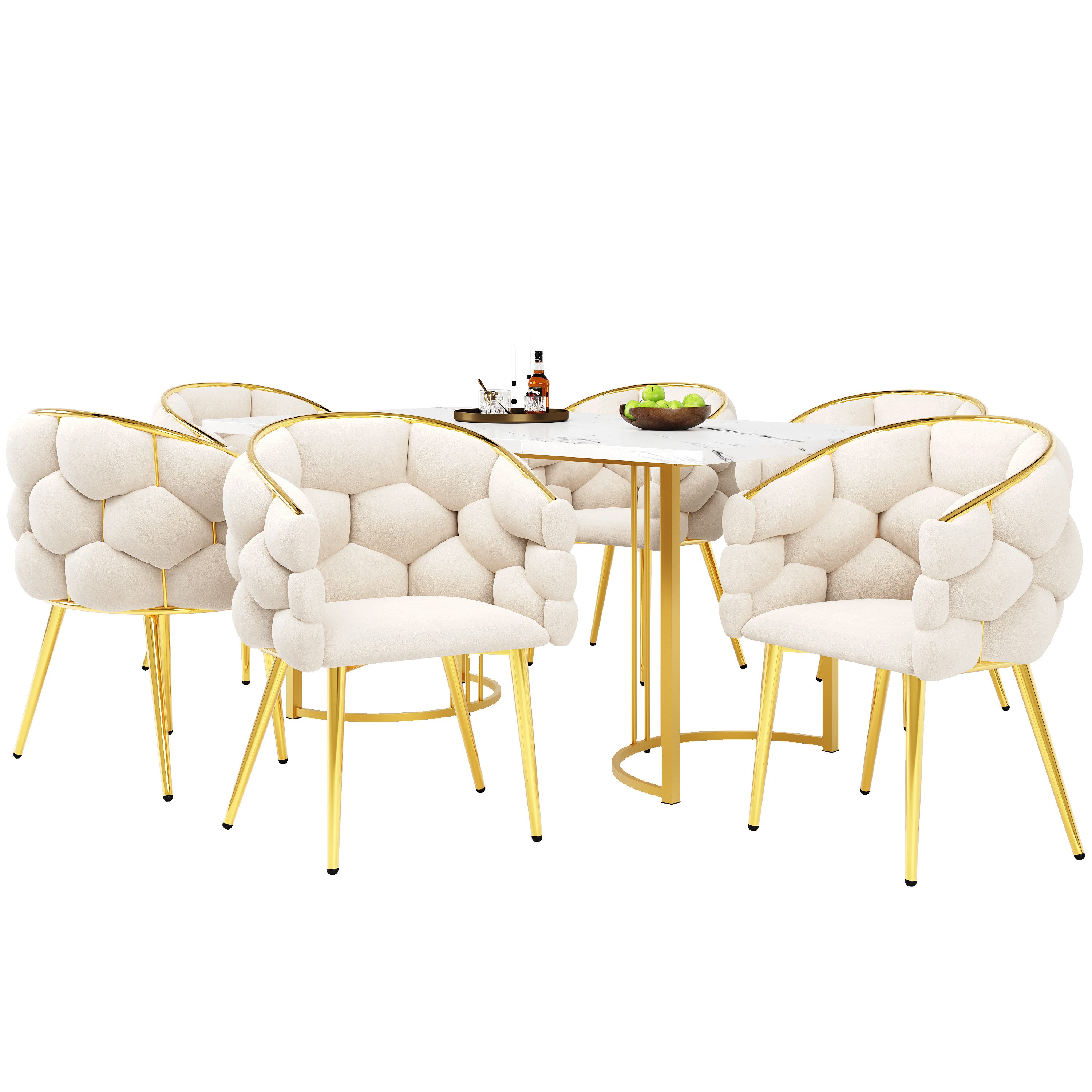 OKWISH Esstisch Moderne Esstisch,mit Marmoroptik,Esszimmer-Set (7-teiliges günstig online kaufen