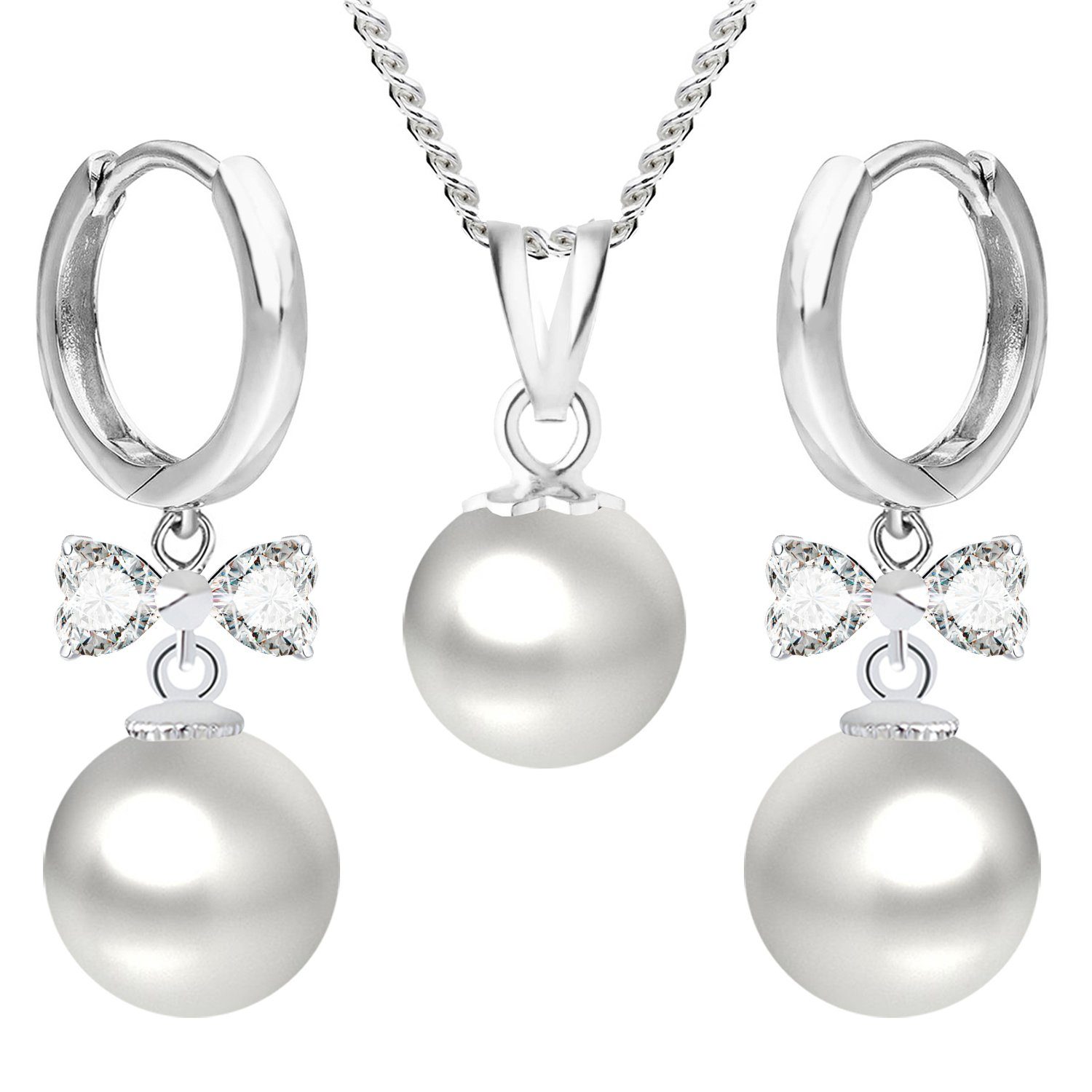 Creolen Perle Braut Strass Zirkonia Weihnachten Silber Geburtstag LÖB Set (Geschenke Perlenohrringe Brautschmuck Herz Kette Weihnachtsgeschenke), Damen Hängend Schmuckset Ohrringe Halskette Stein Schmuckset zum für Frauen 925