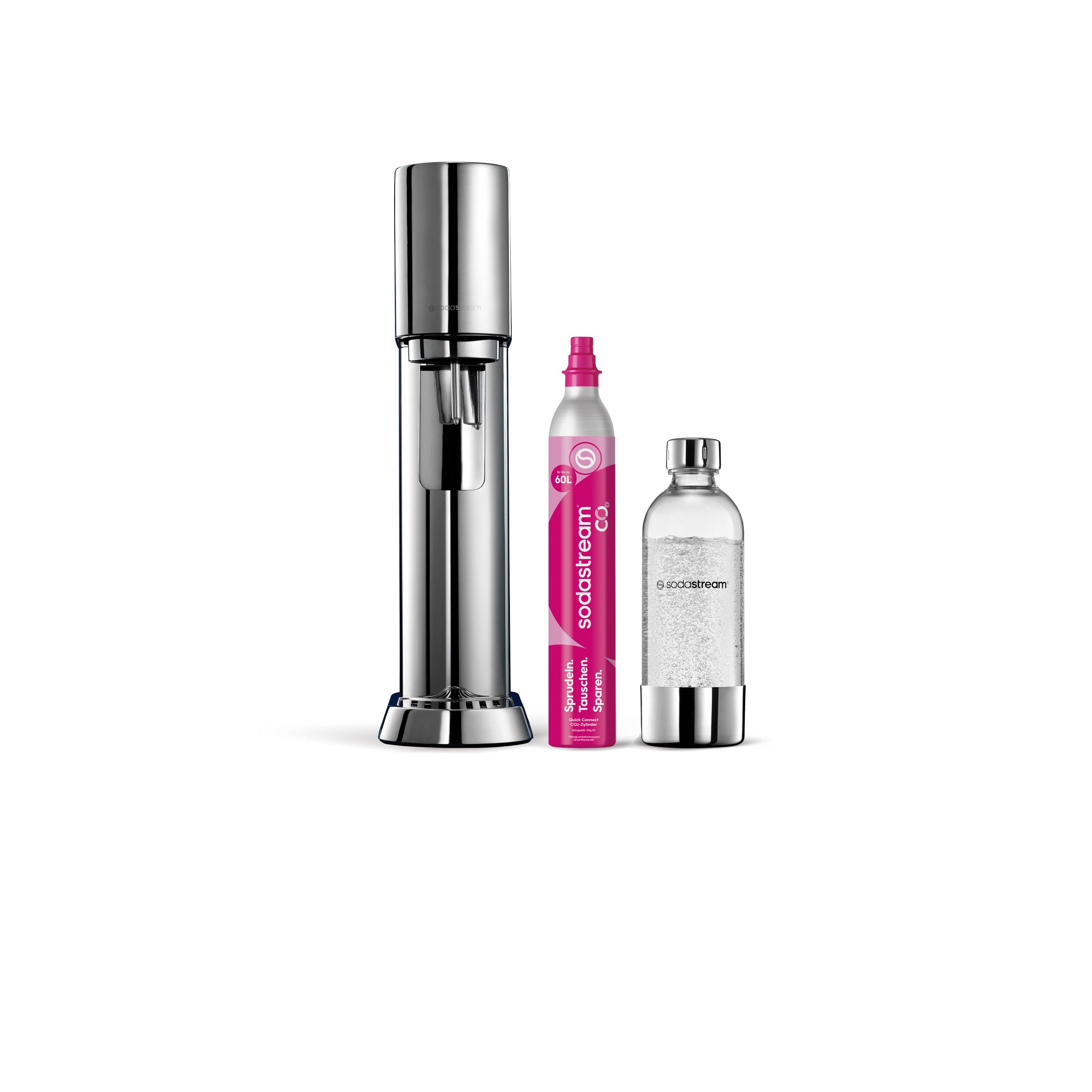 SodaStream Wassersprudler ENSO Wassersprudler, Standard Pack, (Set, 3-tlg), Hochwertiges Edelstahlgehäuse