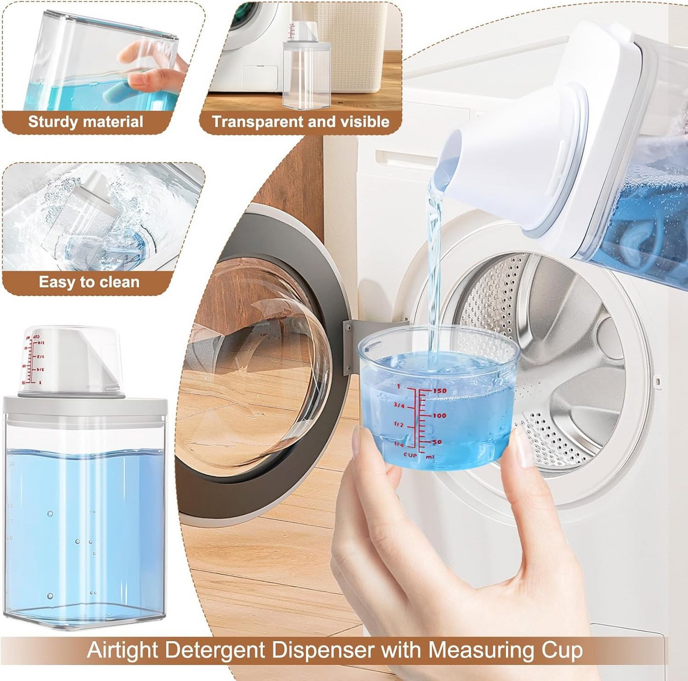 Thumbnail - BlingBin Aufbewahrungsbox 1100ml Luftdichter Waschmittelspender Mit Messbecher (1er Set, 1 St., 1 Stück), Waschpulver Be...