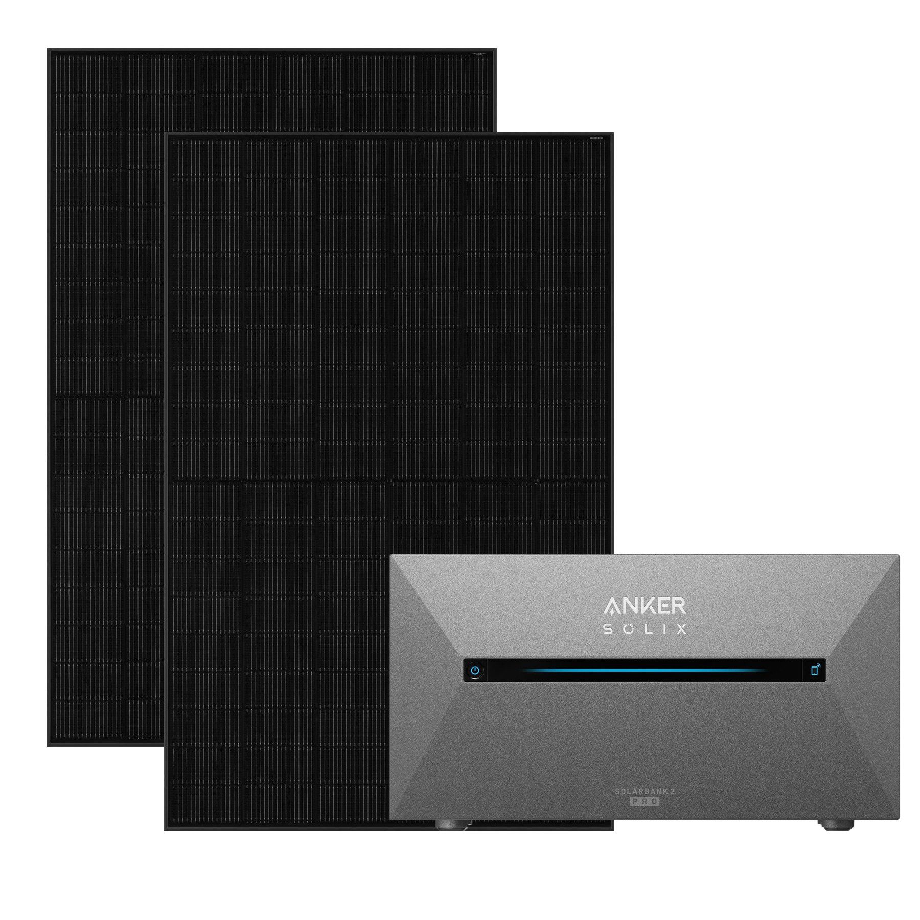 Anker Balkonkraftwerk Solix 890W Photovoltaikanlage Komplettset mit Solarbank E1600 2 Pro, 800 W, Monokristallin, (Set, 2 Solarmodule mit Anker solarbank 2 Pro Ohne Halterung/mit Halterung), Wifi, Bluetooth, IP65, Plug und Play
