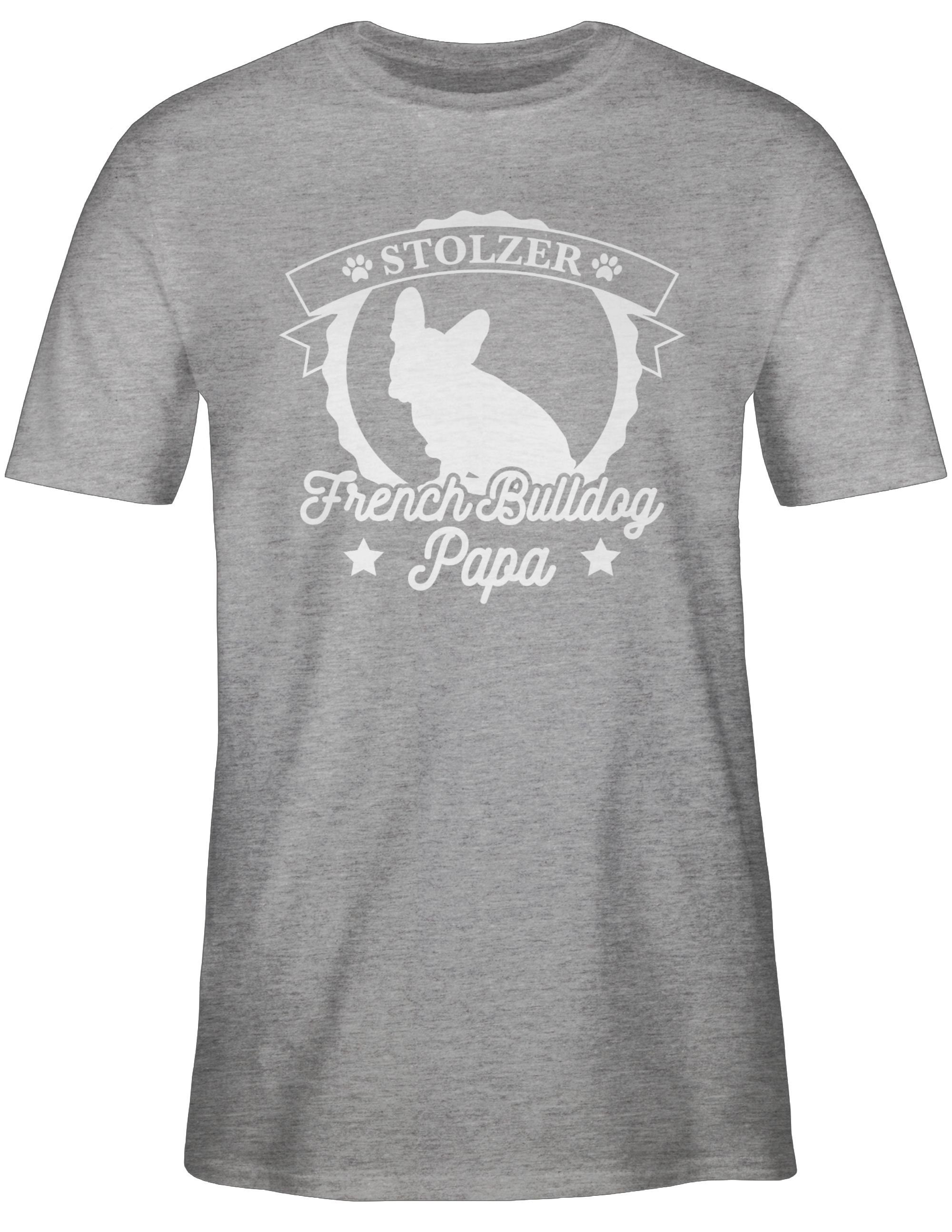 für Papa T-Shirt Stolzer Hundebesitzer meliert Bulldog Geschenk Shirtracer French Grau 3