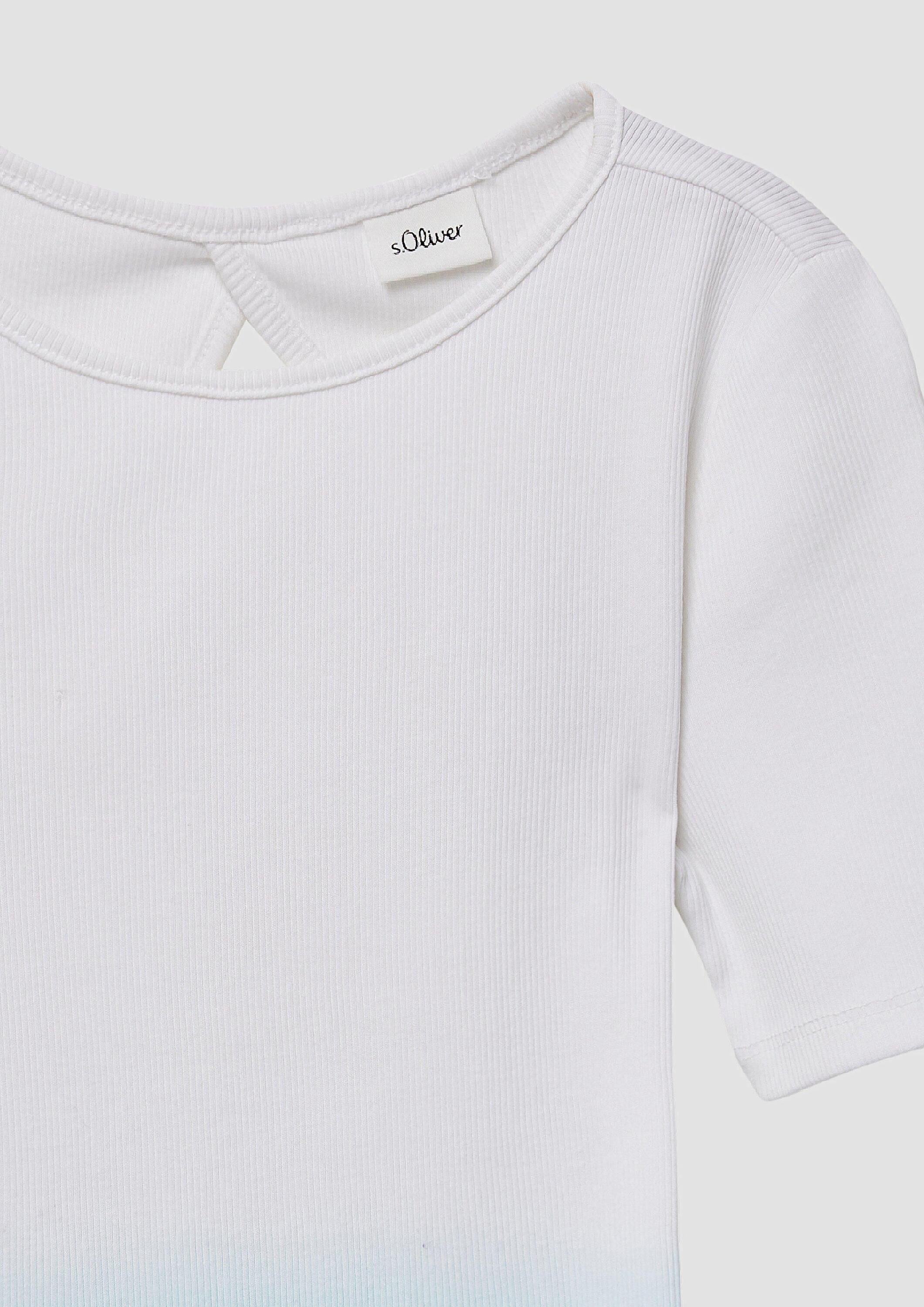 s.Oliver Kurzarmshirt T-Shirt Geripptes T-Shirt mit Cut-out und Farbverlauf