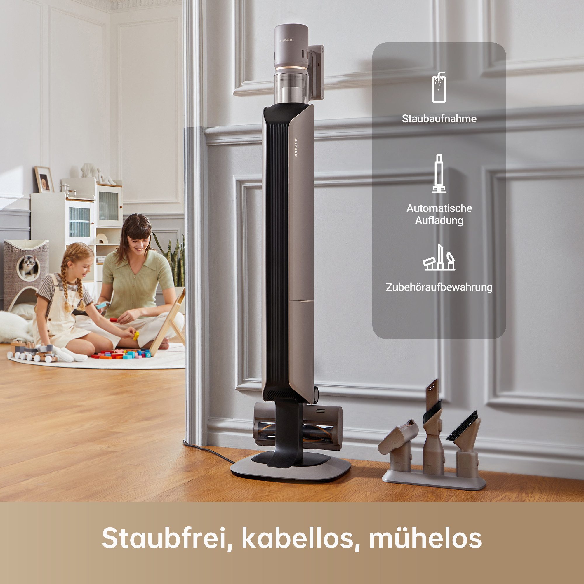 Dreame Akku-Hand-und Stielstaubsauger Dreame Z10 Station mit Absaugstation und 20.000 Pa Saugkraft, 481 W, 65 Minuten Laufzeit, vielseitige Aufsätze, automatische Entleerung
