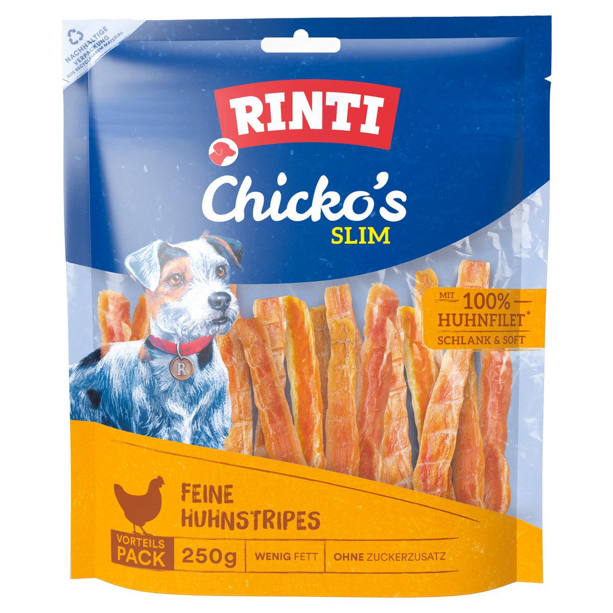 Rinti Chicko Slim Feine Huhnstripes 250 g - 9 Stück, für: Hund