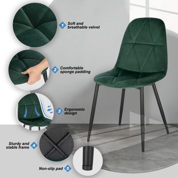 EGGREE Esszimmerstuhl 4er Set Esszimmerstühle mit Rückenlehne, Küchenstuhl mit Samtbezug
