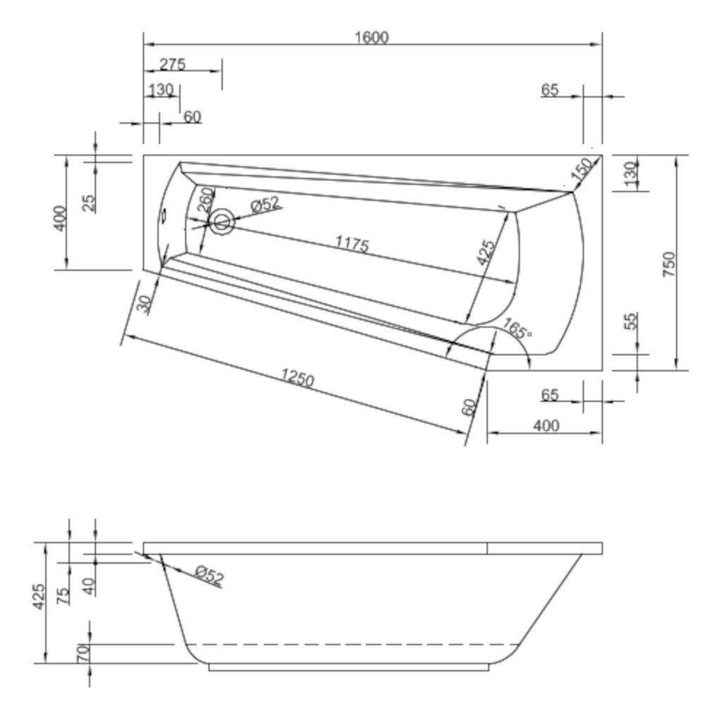Dusche-24 Badewanne Badewanne 160x75 cm SPLIT