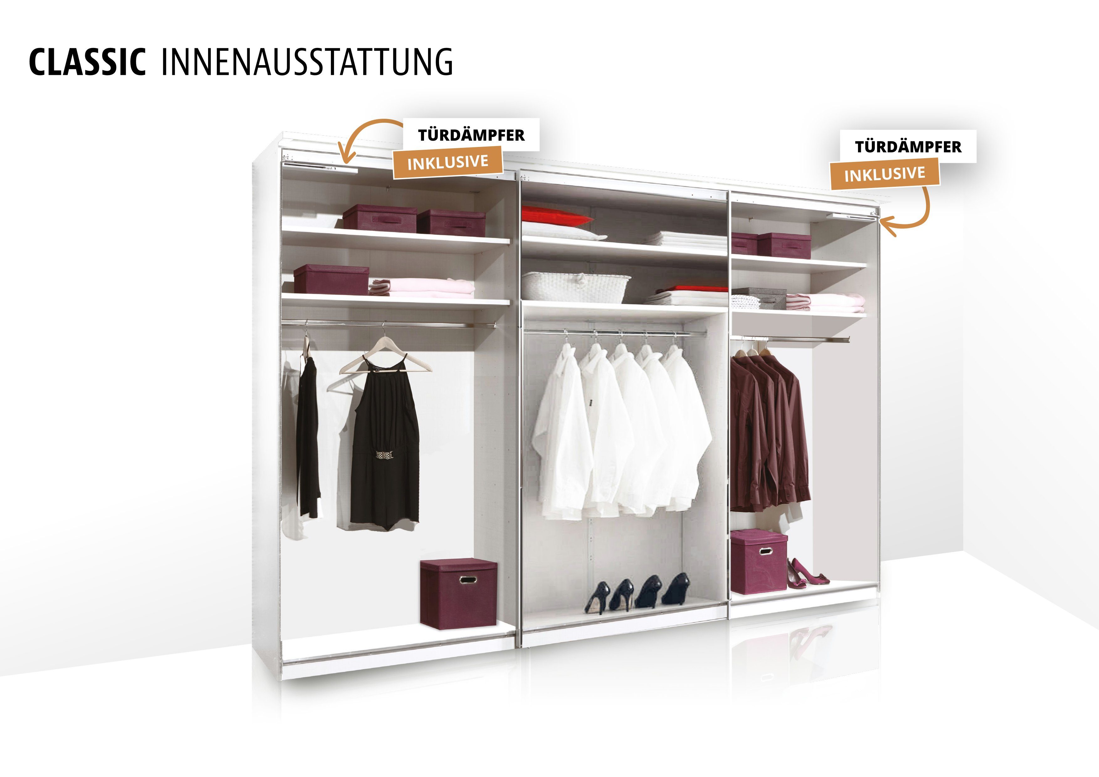 STAUD Schwebetürenschrank Sinfonie Plus, edles Design in hochwertiger Qualität, Made in Germany Mit Spiegeltür und vier verschiedenen Ausstattungsvarianten