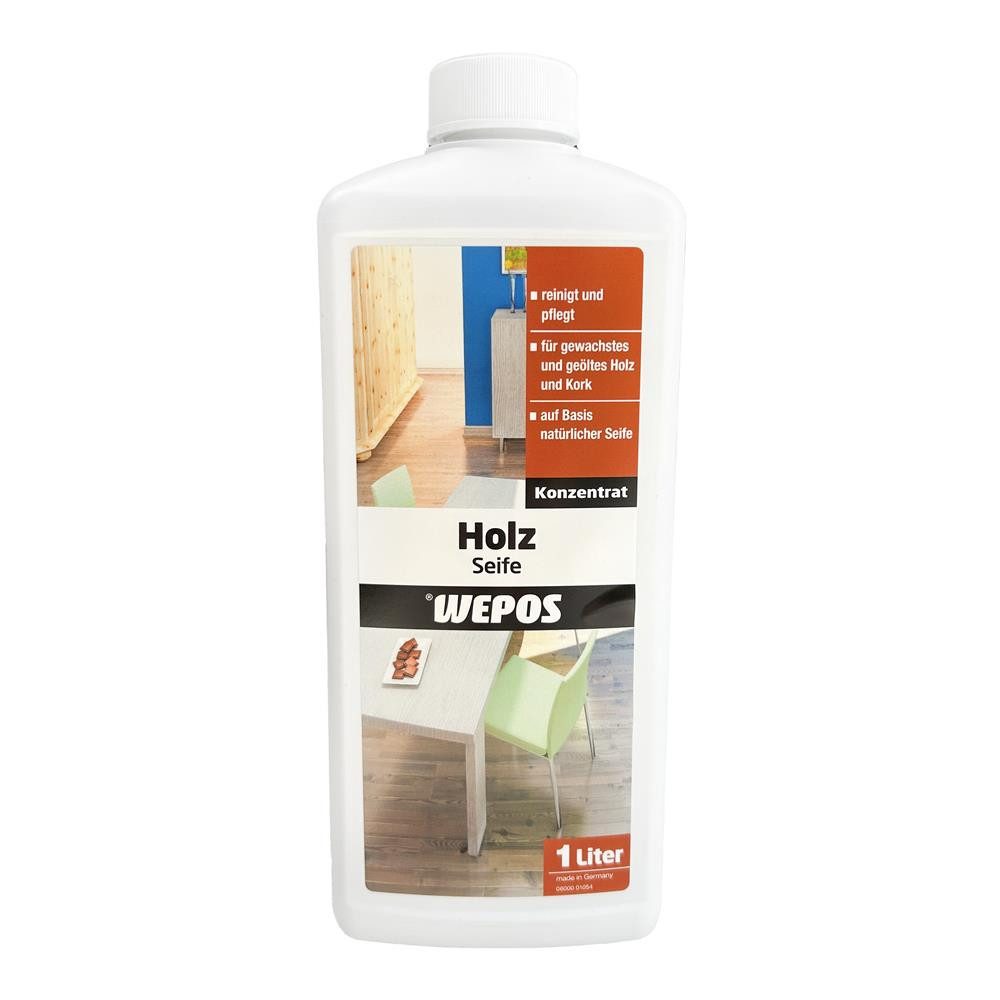PUFAS Wepos Holz Seife Bodenpflegemittel, 1 Liter, für Boden, Treppe, Tür, Möbel, für Innen und Außen