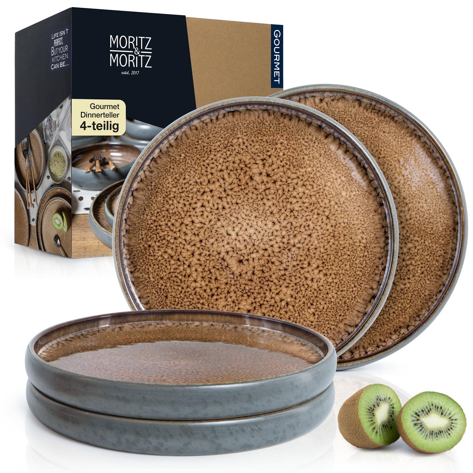 Moritz & Moritz Tafelservice Moritz & Moritz SOLID 4x Dinnerteller Beige (4-tlg), 4 Personen, Steinzeug, Geschirrset zum Servieren