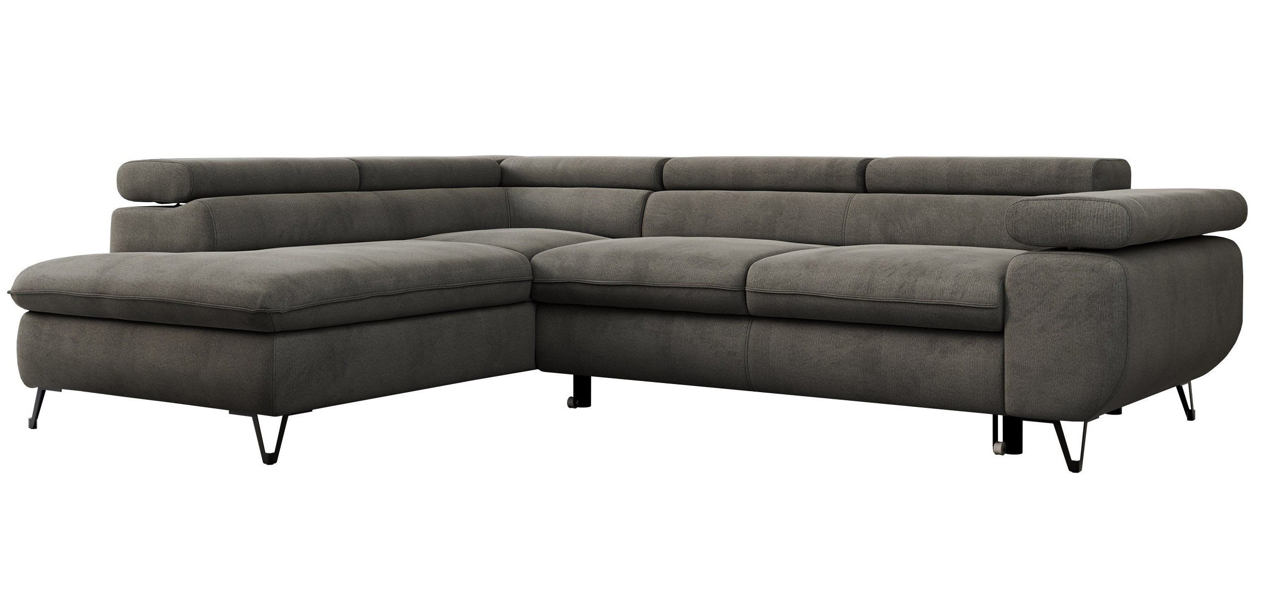 MKS MÖBEL Ecksofa PETER L, Set, Ecksofa L-form, HR35-Schaum, Wellenfederkern, Bettfunktion, Einstellbare Kopfstützen, Bettkasten