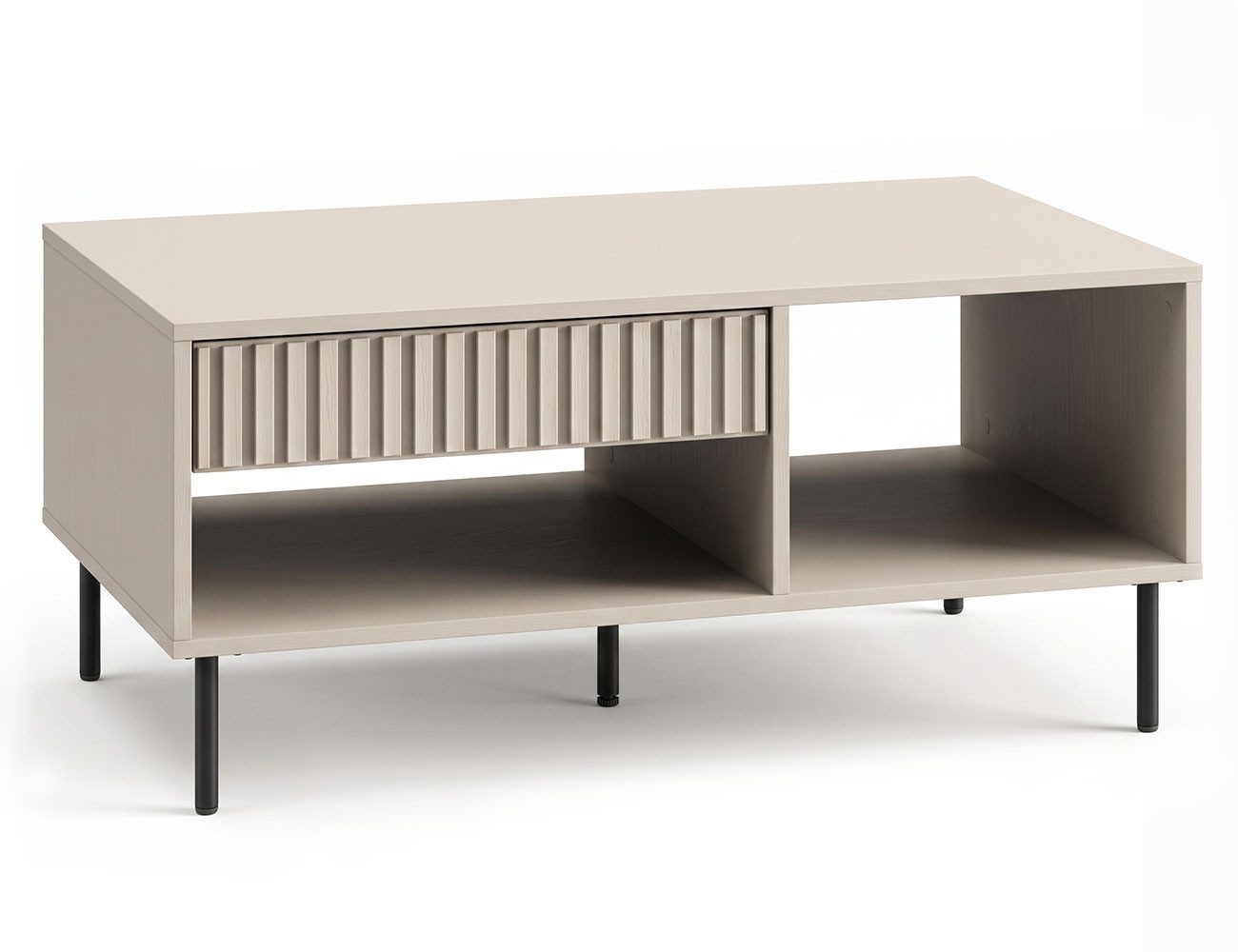 Feldmann-Wohnen Couchtisch Sophie (2 Ablagefächer, 1 Schublade, 1-St., moderne matte Optik, Metallfüße, grifflos), 100x60x45cm kaschmir matt