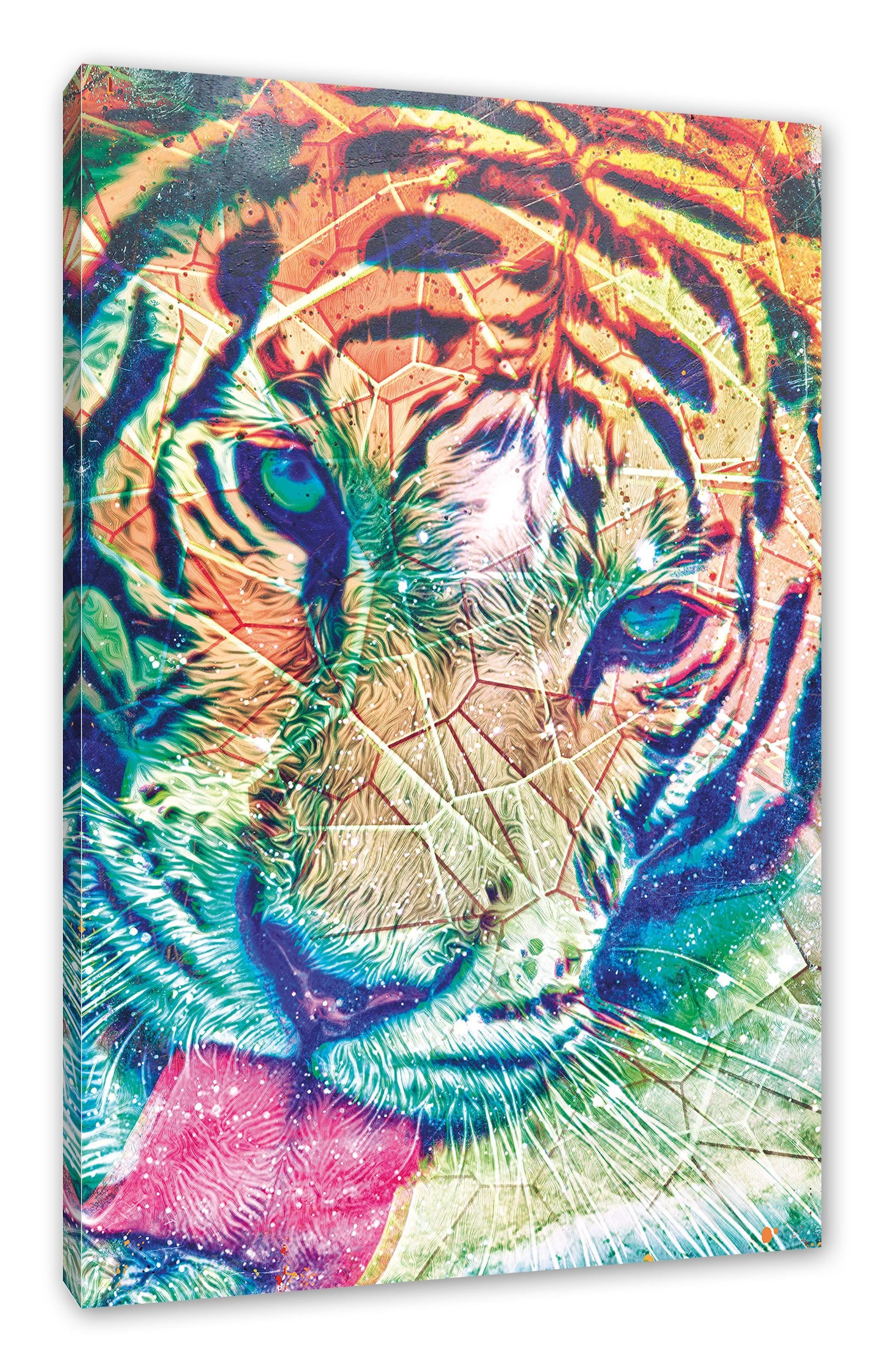 Pixxprint Leinwandbild Tigers-vibe black, Tigers-vibe St), Leinwandbild black bespannt, inkl. (1 fertig Zackenaufhänger