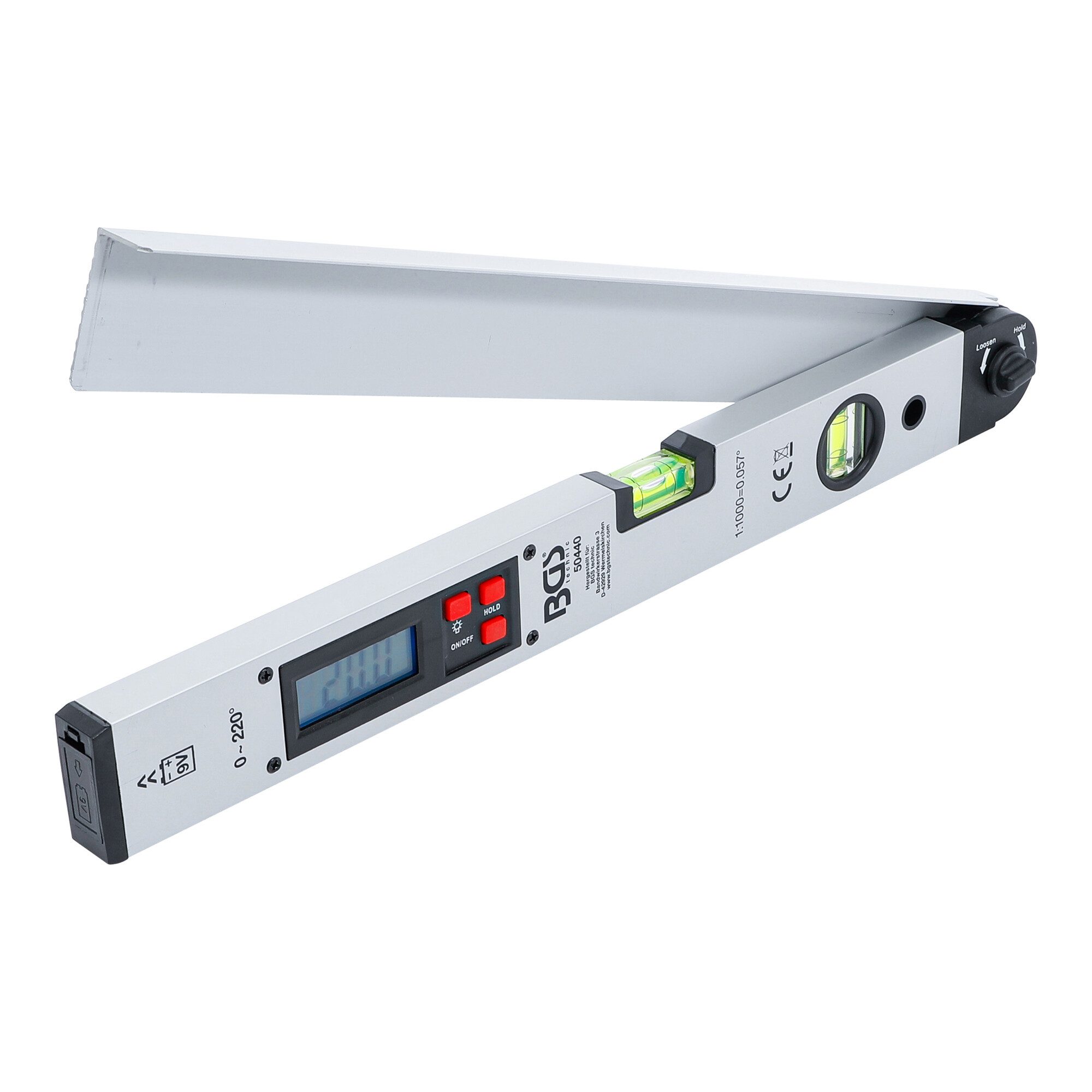 BGS technic Wasserwaage BGS Digitaler LCD-Winkelmesser mit Wasserwaage 450 mm
