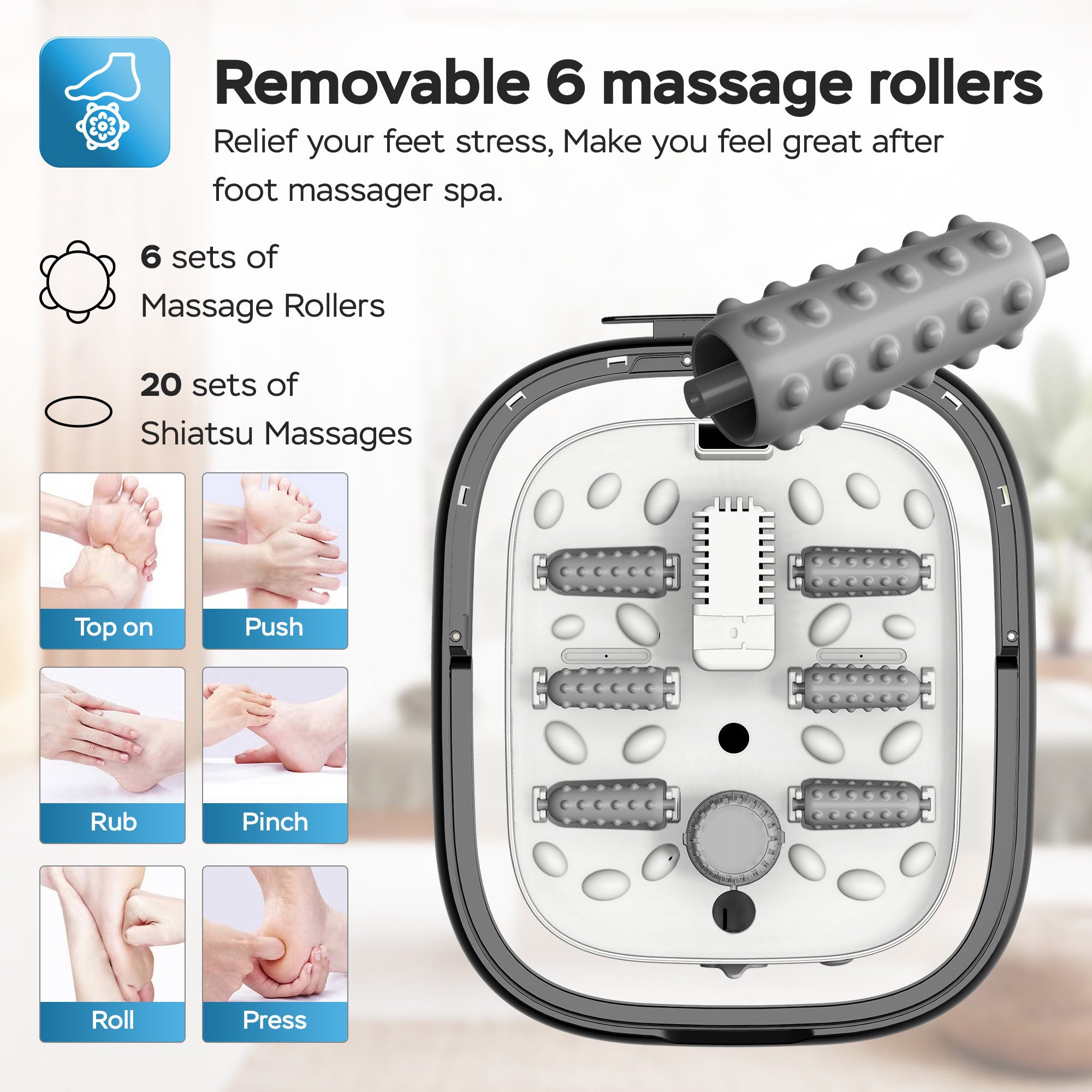 TurboTronic by Z-Line Fußmassagegerät 10‑Liter‑Kapazität, 500W, Öl‑/Kräuterkammer, abnehmbare Massagerollen, 1-tlg., mit Abfluss, Tragegriff, Spritzschutz, 20 Shiatsu-Düsen Infrarot 3 Wärmestufen 11 cm Füllhöhe Fußsprudelbad