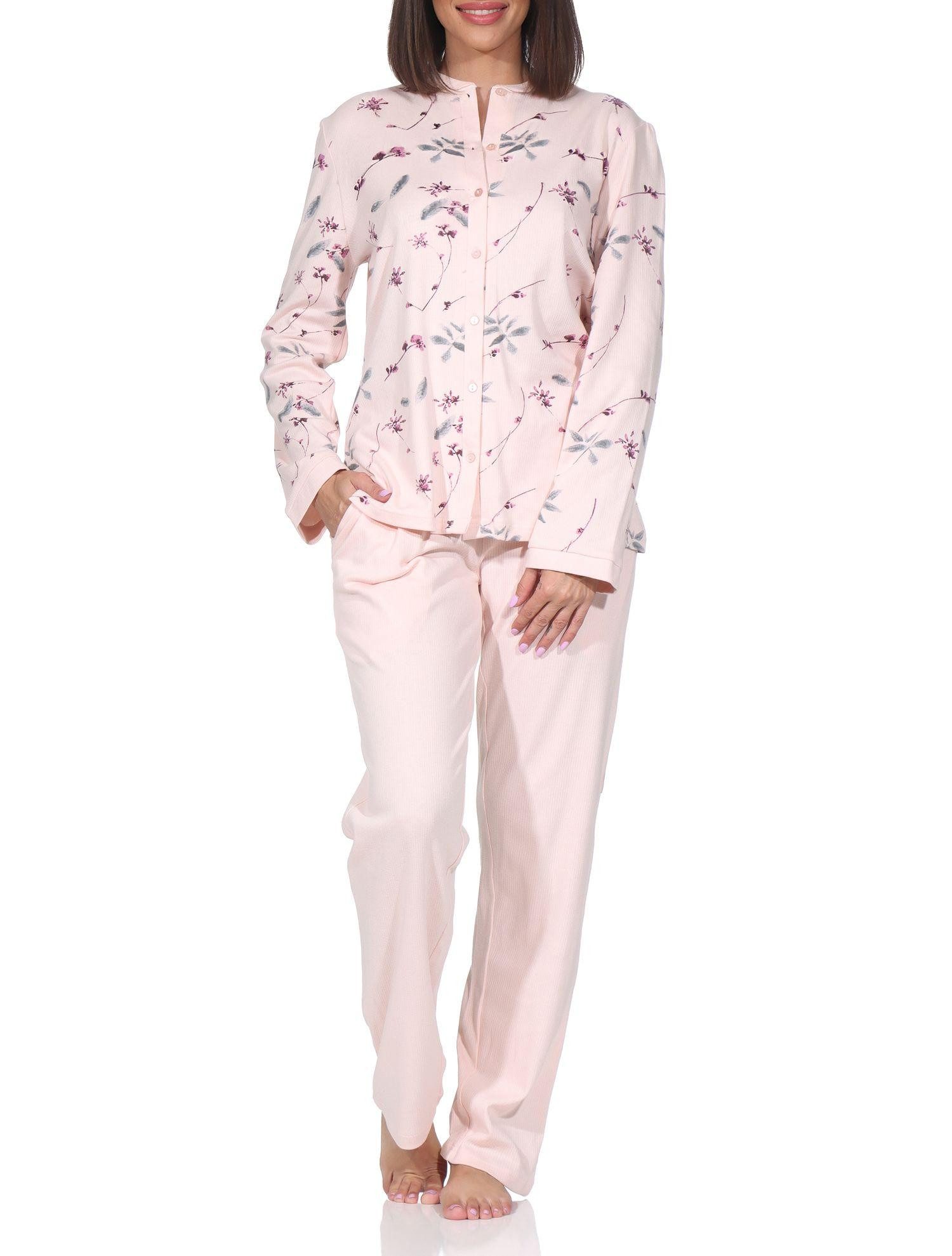 Normann Pyjama Normann Damen Interlock Pyjama zum durchknöpfen - auch in Übergrößen
