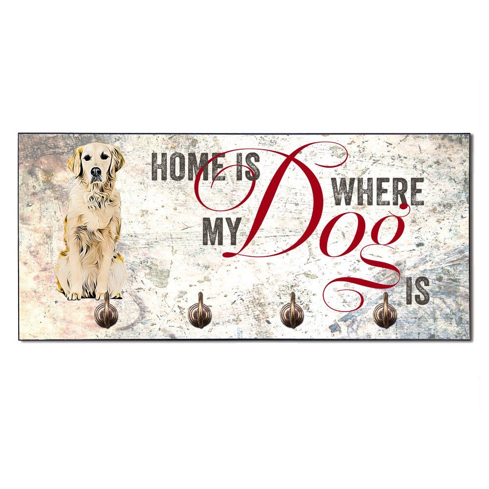 Cadouri Wandgarderobe GOLDEN RETRIEVER Hundegarderobe - Wandboard für Hundezubehör (Garderobe mit 4 Haken), MDF, mit abgeschrägten Ecken, handgefertigt, für Hundebesitzer
