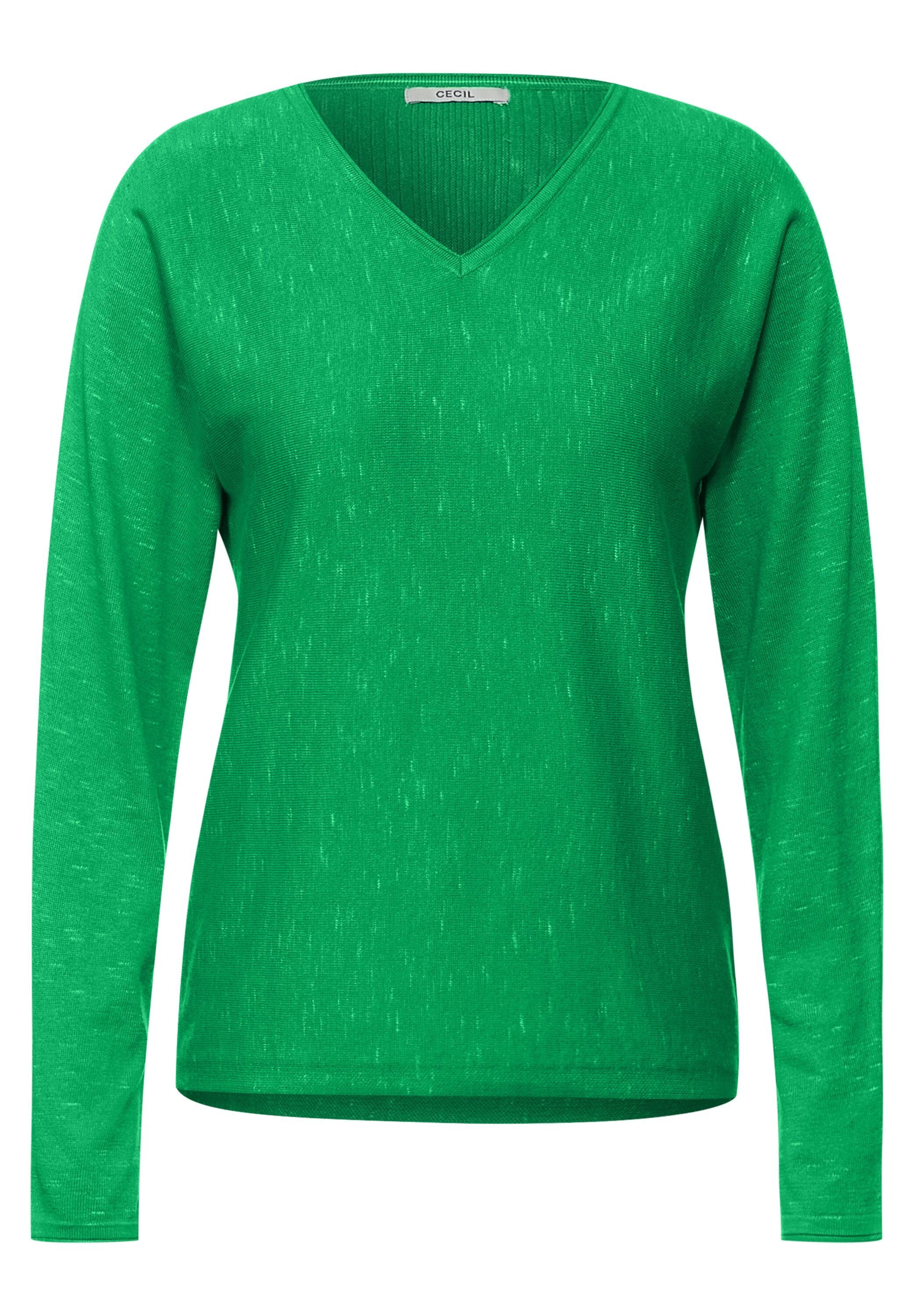 Cecil V-Ausschnitt-Pullover in green radiant Unifarbe