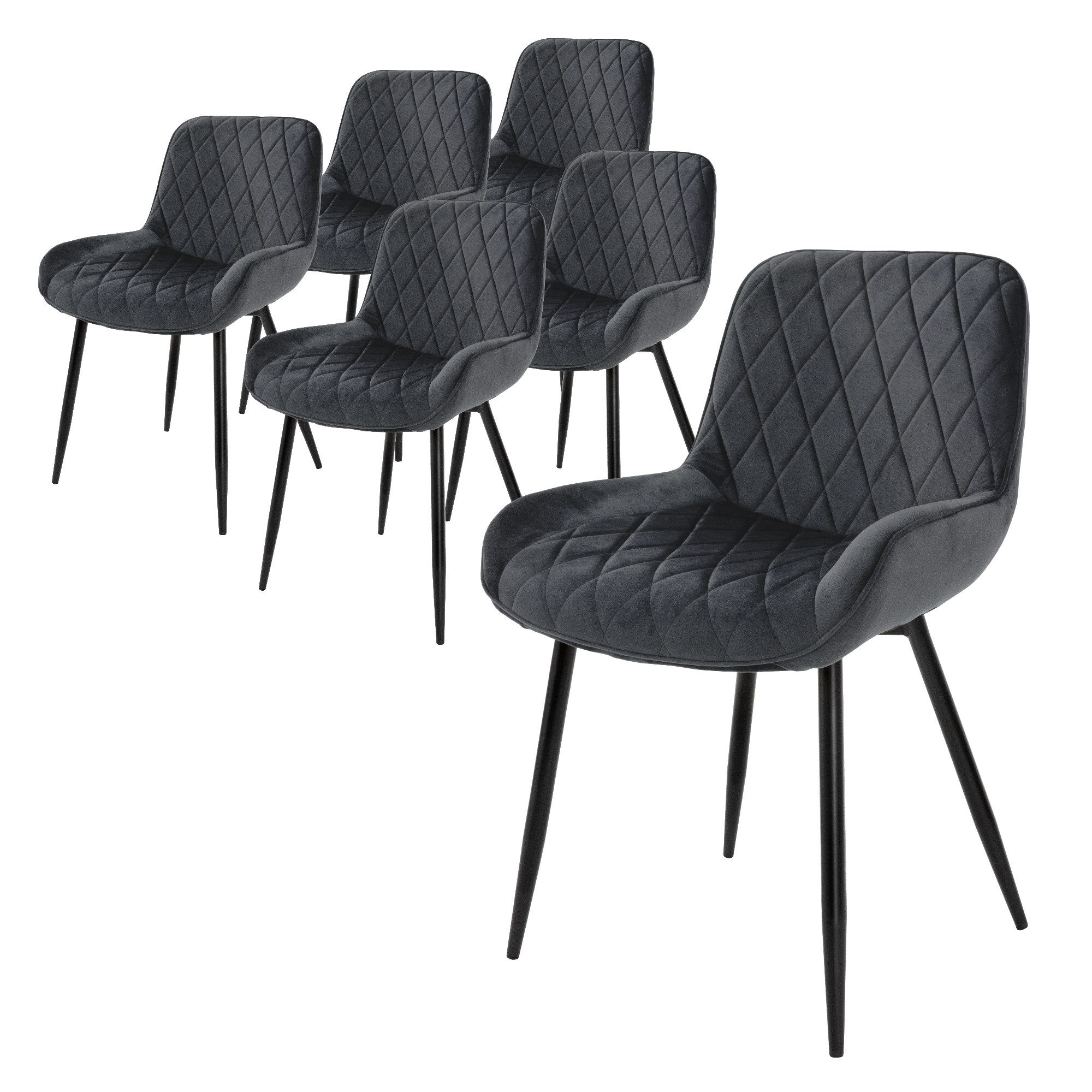 ML-DESIGN Stuhl Esszimmerstuhl mit Rücken- und Armlehnen, Metallbeine Küchenstuhl (6 St), Wohnzimmerstuhl Anthrazit, Samt Sitzfläche Polsterstuhl Esstischstuhl
