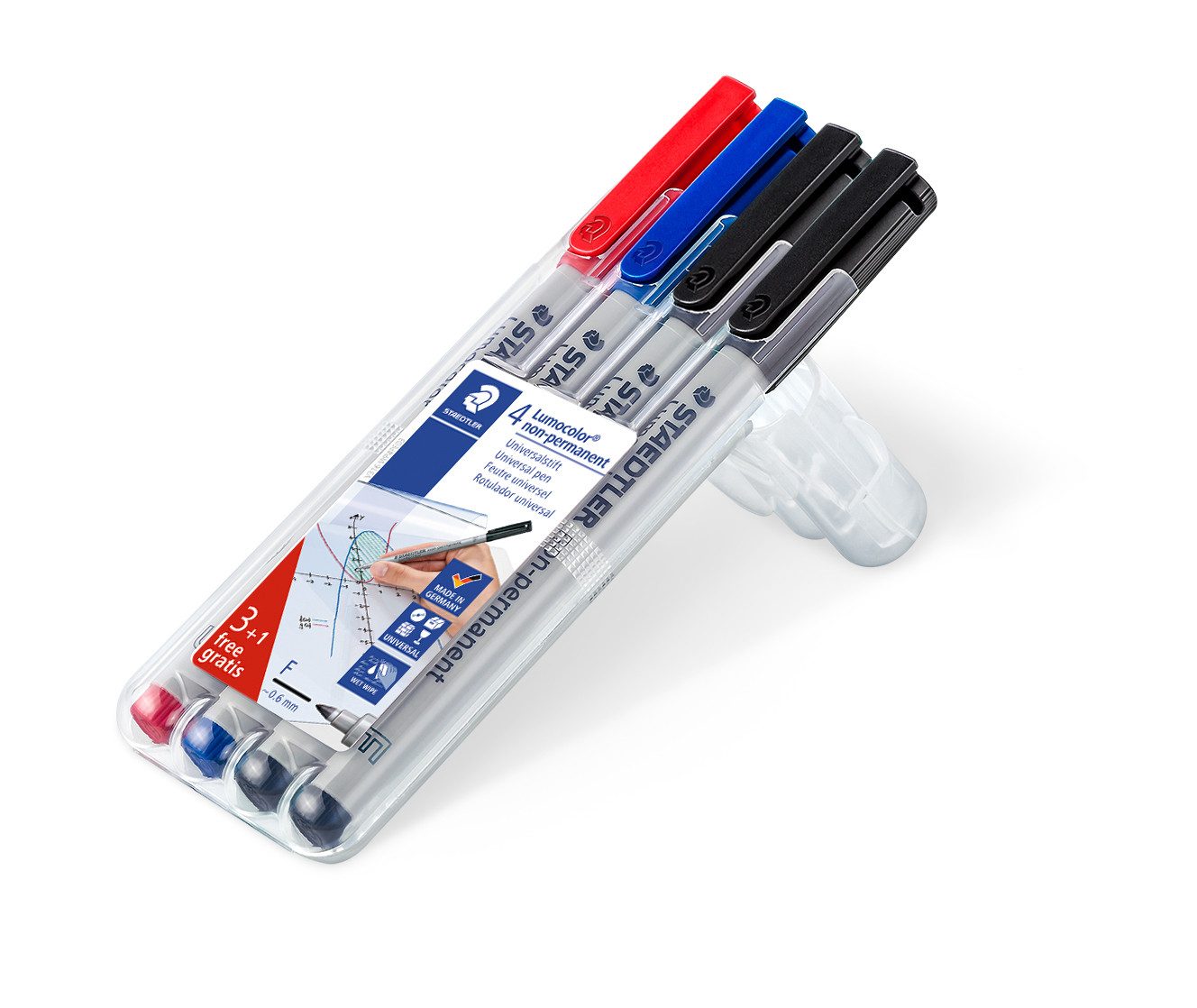 STAEDTLER Folienstift STAEDTLER® Фольгированные ручки Lumocolor F Etui 3+1 farb. sort. 316 WP4 P, feucht abwischbar