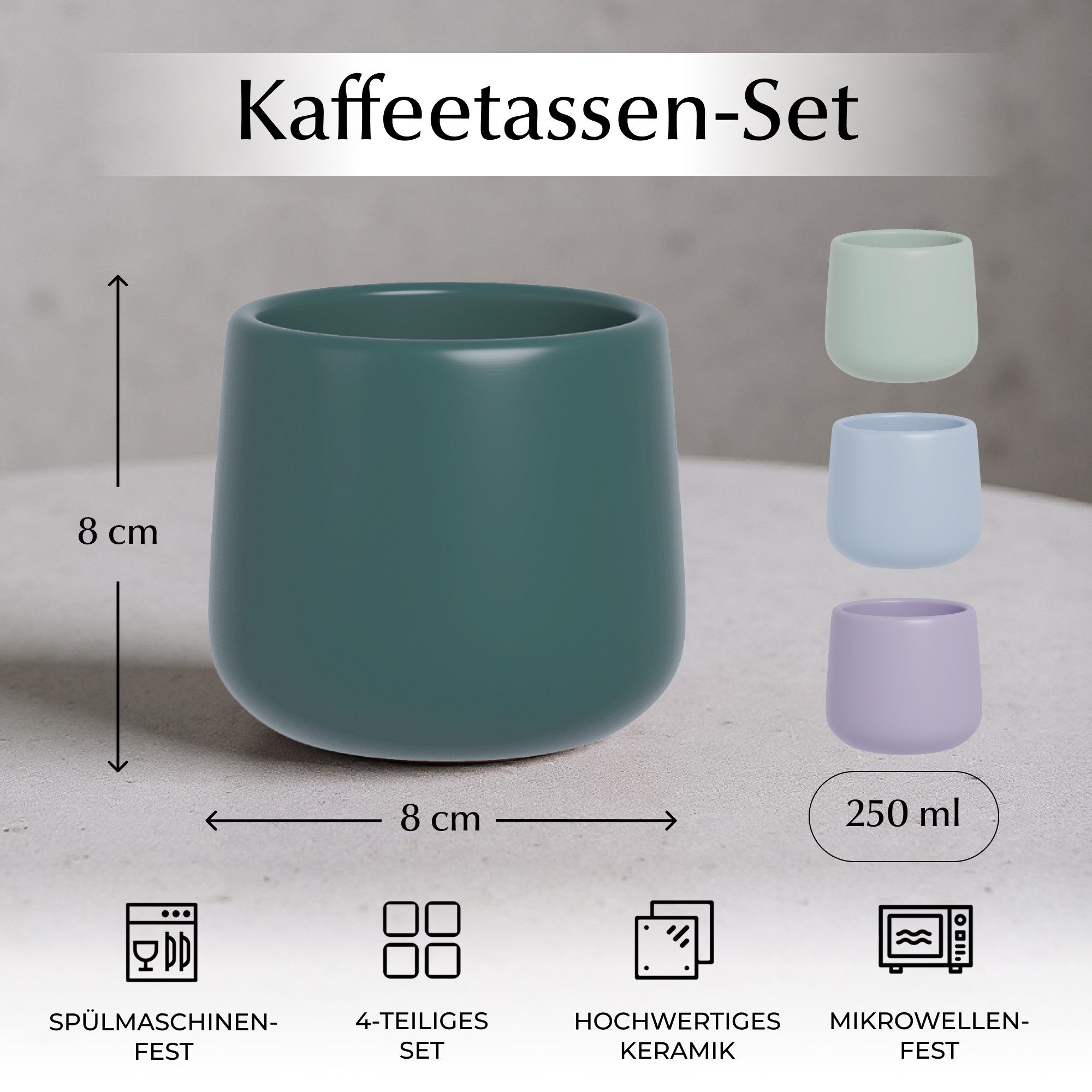 MiaMio Tasse Nami Kaffeebecher Pastel Coast, 4-tlg., Keramik, ohne Henkel, 250 ml