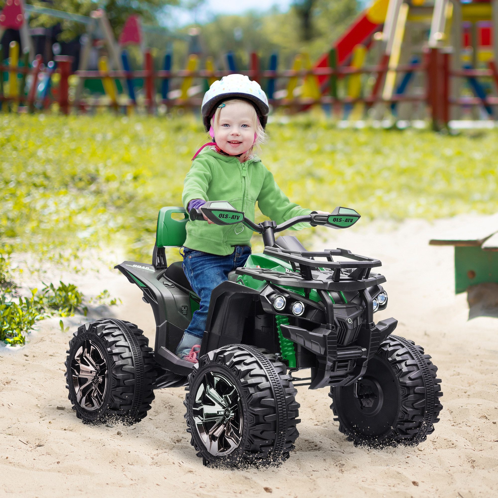 HOMCOM Elektro-Kinderquad Kinder Quad, Vorwärts-Rückwärtsfunktion, 2 Motor, Kinderfahrzeug, Belastbarkeit 30 kg, (1-tlg), für Kinder 3-5 Jahre, Grün