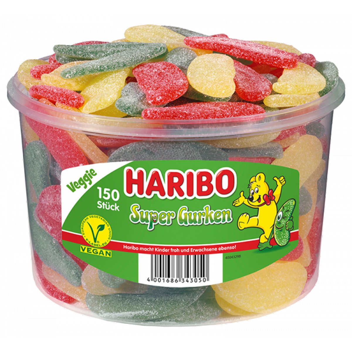 HARIBO Süßigkeit, Haribo Saure Gurken Fruchtgummi Weingummi Veggie 150 Stück 1350g