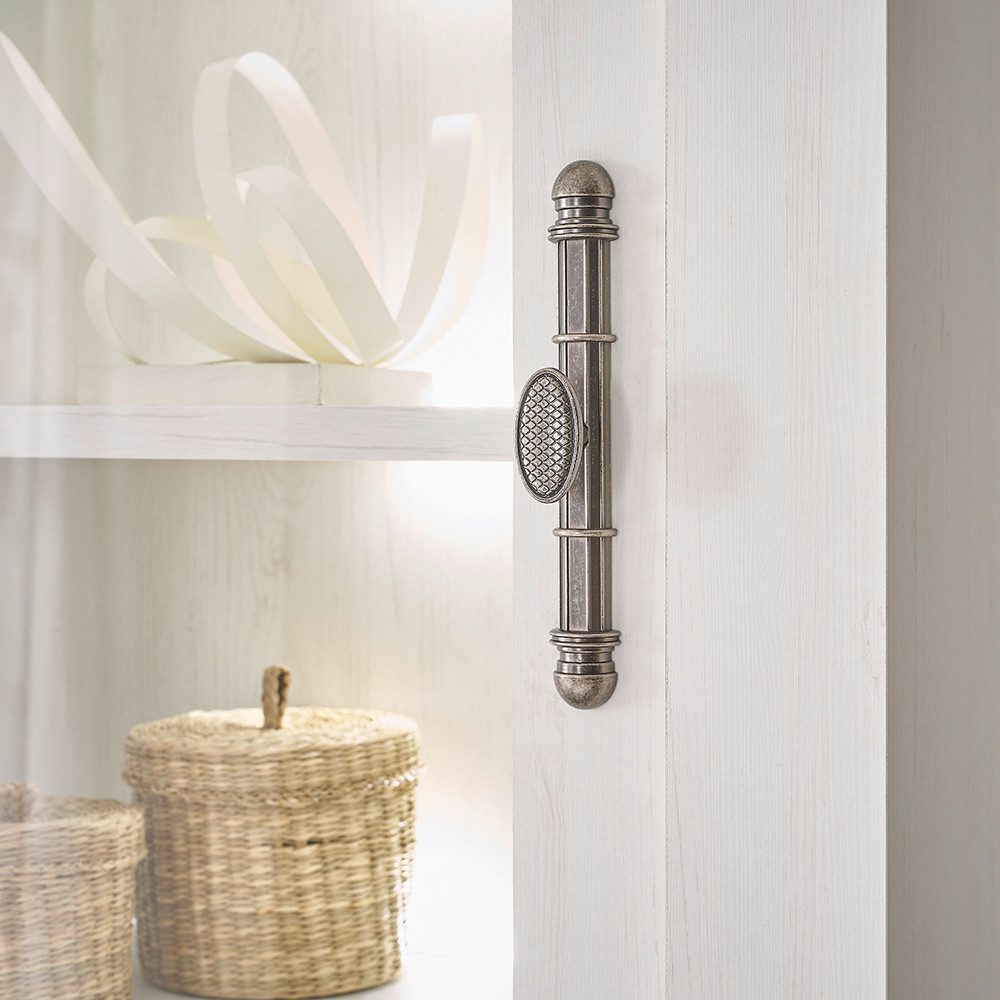 Lomadox Wohnwand RAPLA-61, (3-St., Wandboard Lowboard Vitrine halbhoch), mit LED-Beleuchtung, Pinie weiß, Landhaus Stil