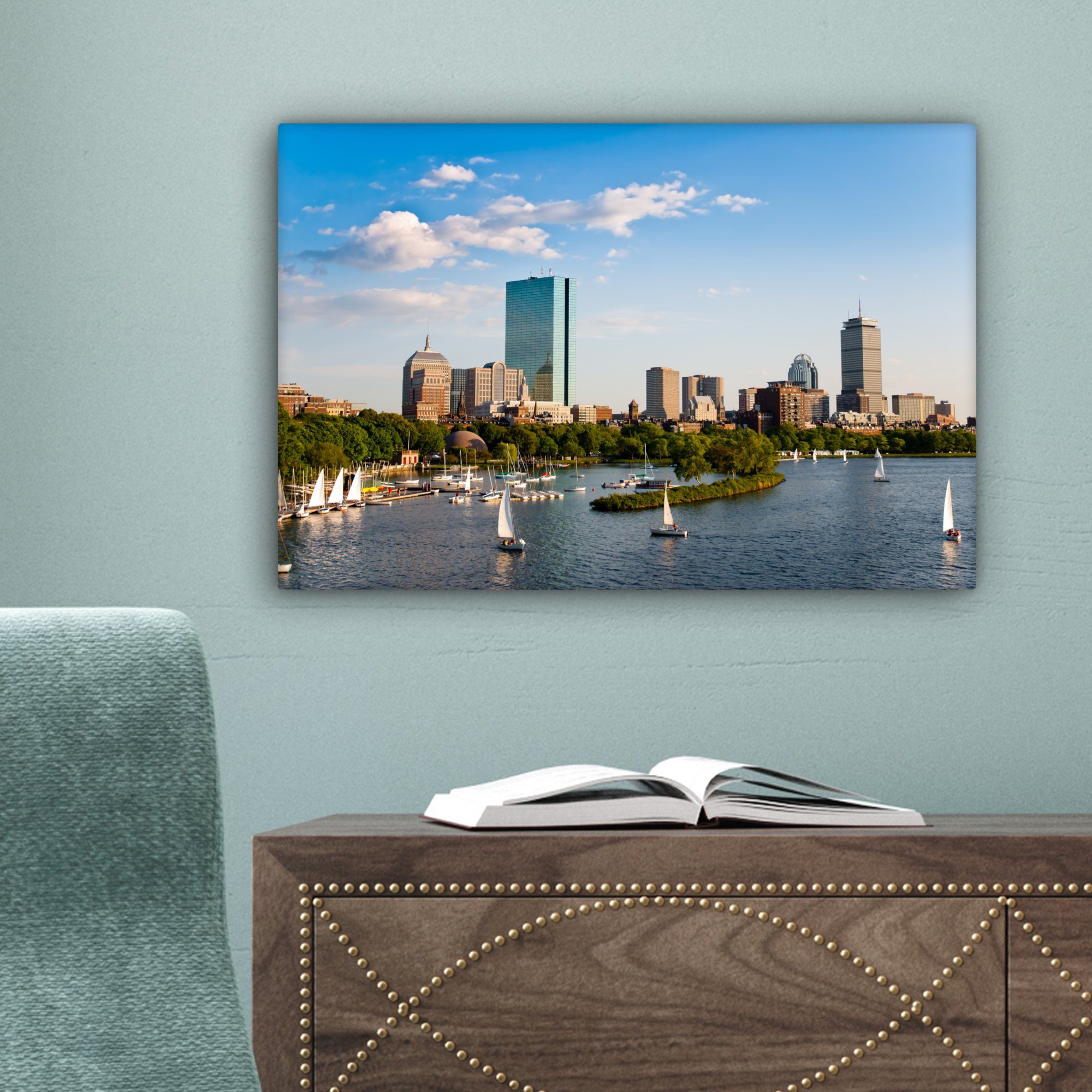 OneMillionCanvasses® Leinwandbild Luft (1 Wanddeko, Boston - Wandbild 30x20 Leinwandbilder, St), Stadt, Aufhängefertig, - cm