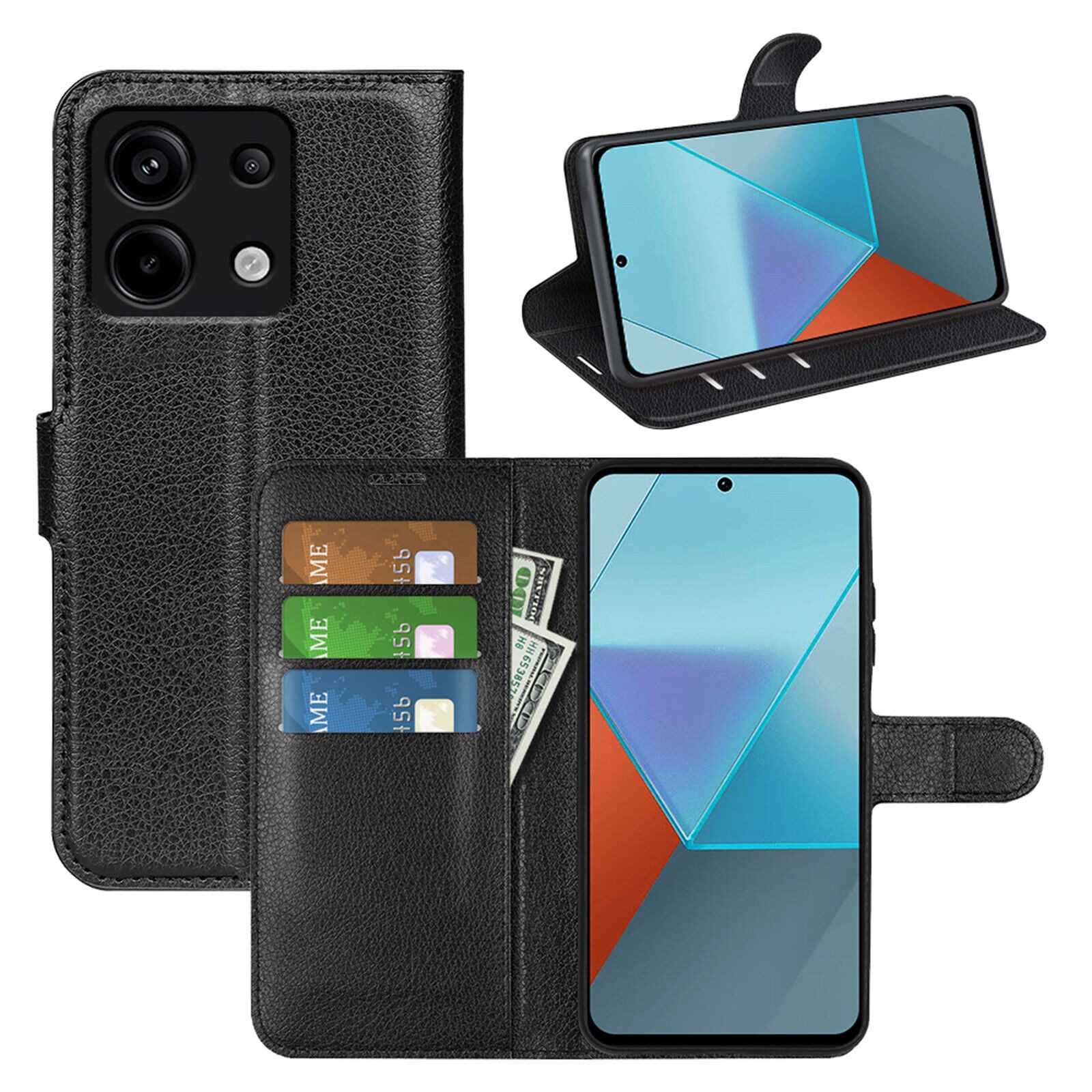 betterfon Handyhülle Handytasche für Xiaomi Redmi Note 13 Pro 5G Klapphülle Schwarz, 3 Kartenfächer, Magnetverschluss & Standfunktion im Lederlook