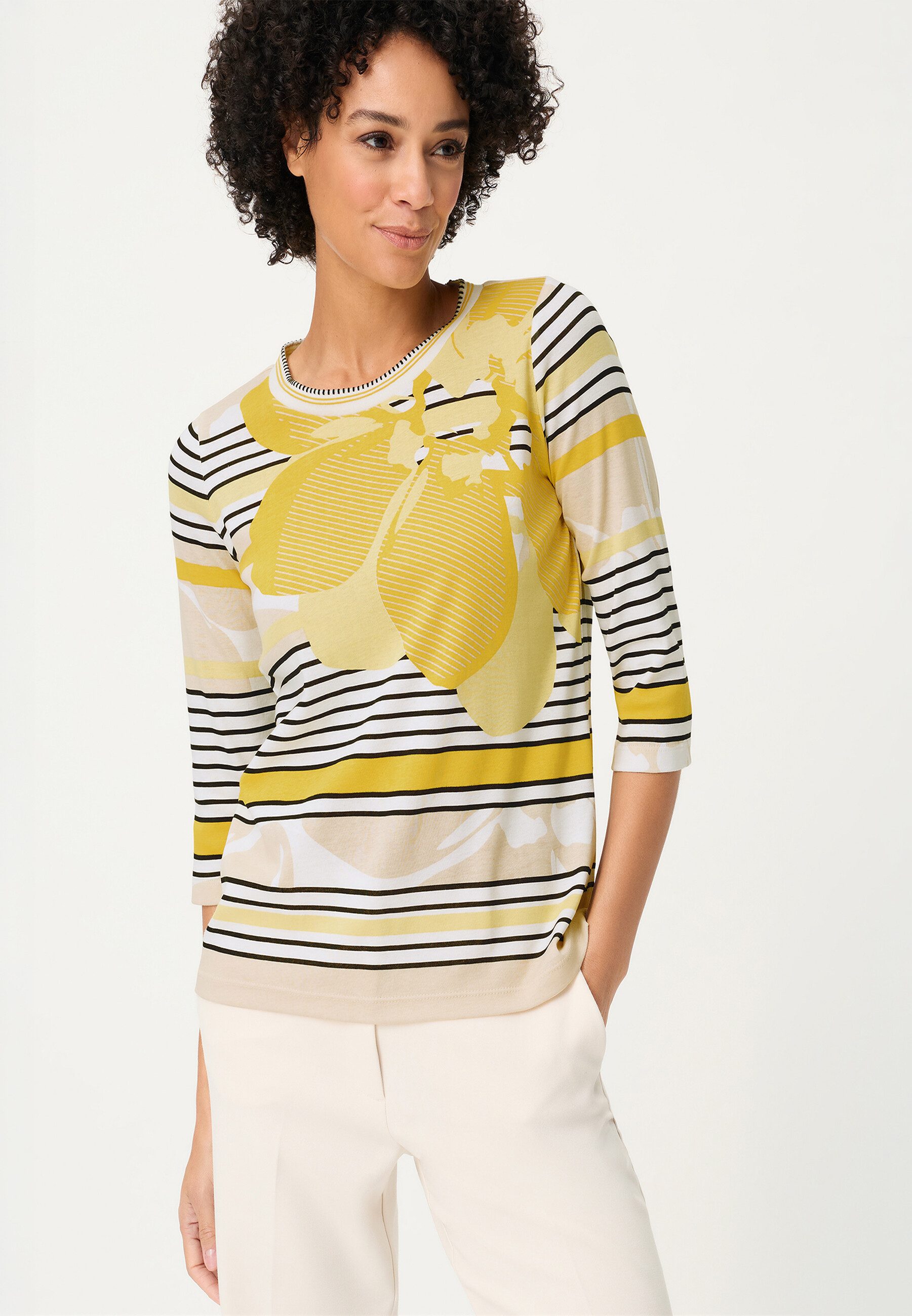 Olsen T-Shirt Shirt mit dekorativen Streifen und Print